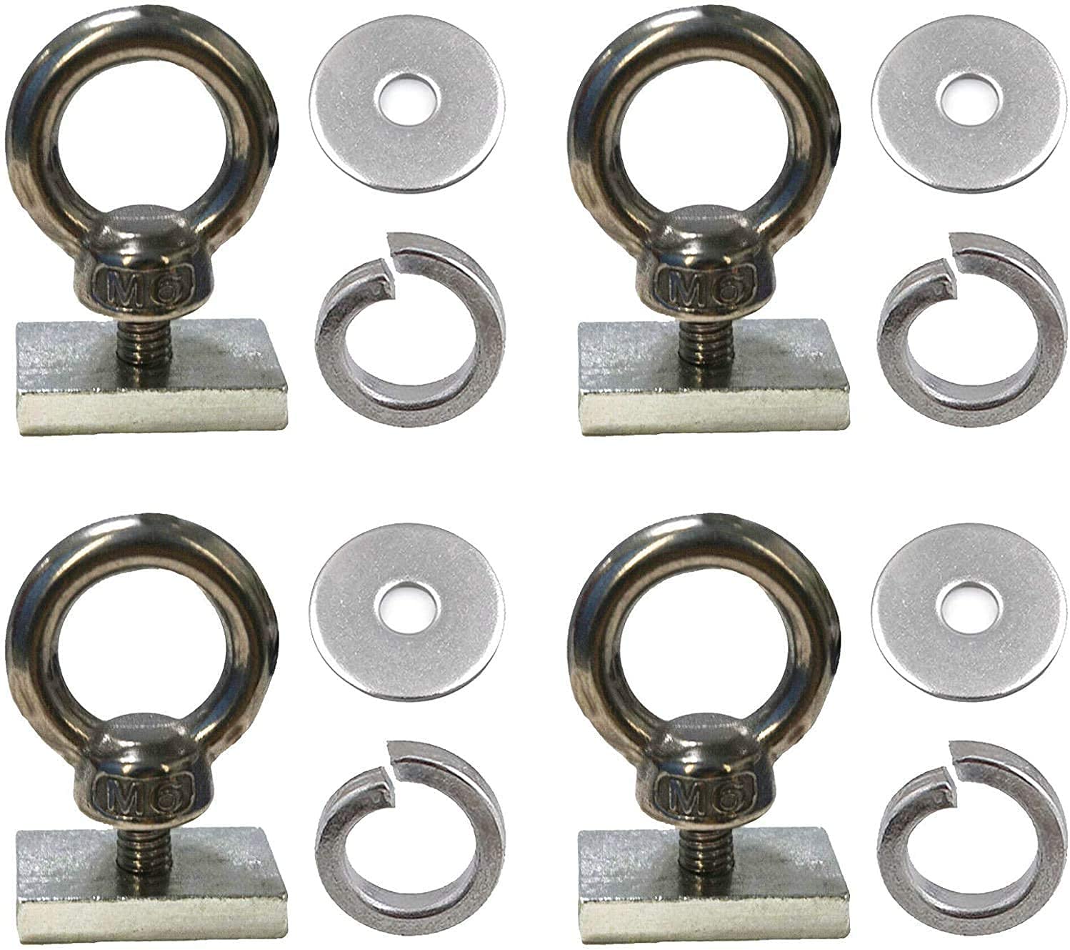 AUXPhome 4 Pack Heavy-Duty Stainless Steel Eye Bolt Tie Down Anchor Kit M6 Silver for Roof Rack & 4WD Awning Accessories