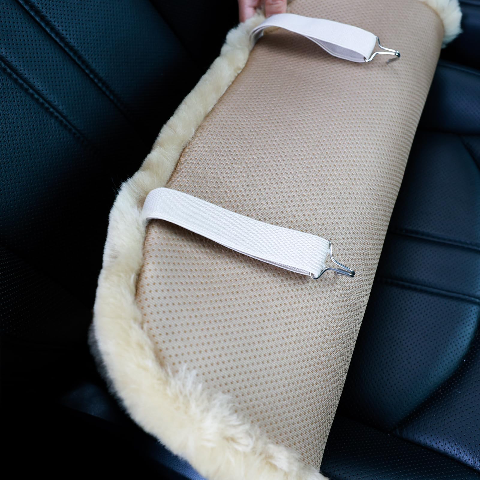 OGLAND Fluffy Sheepskin Car Seat Cover - Pearl, Front 20x20 Inch, Non-Slip Fuzzy Cushion for Auto Interior