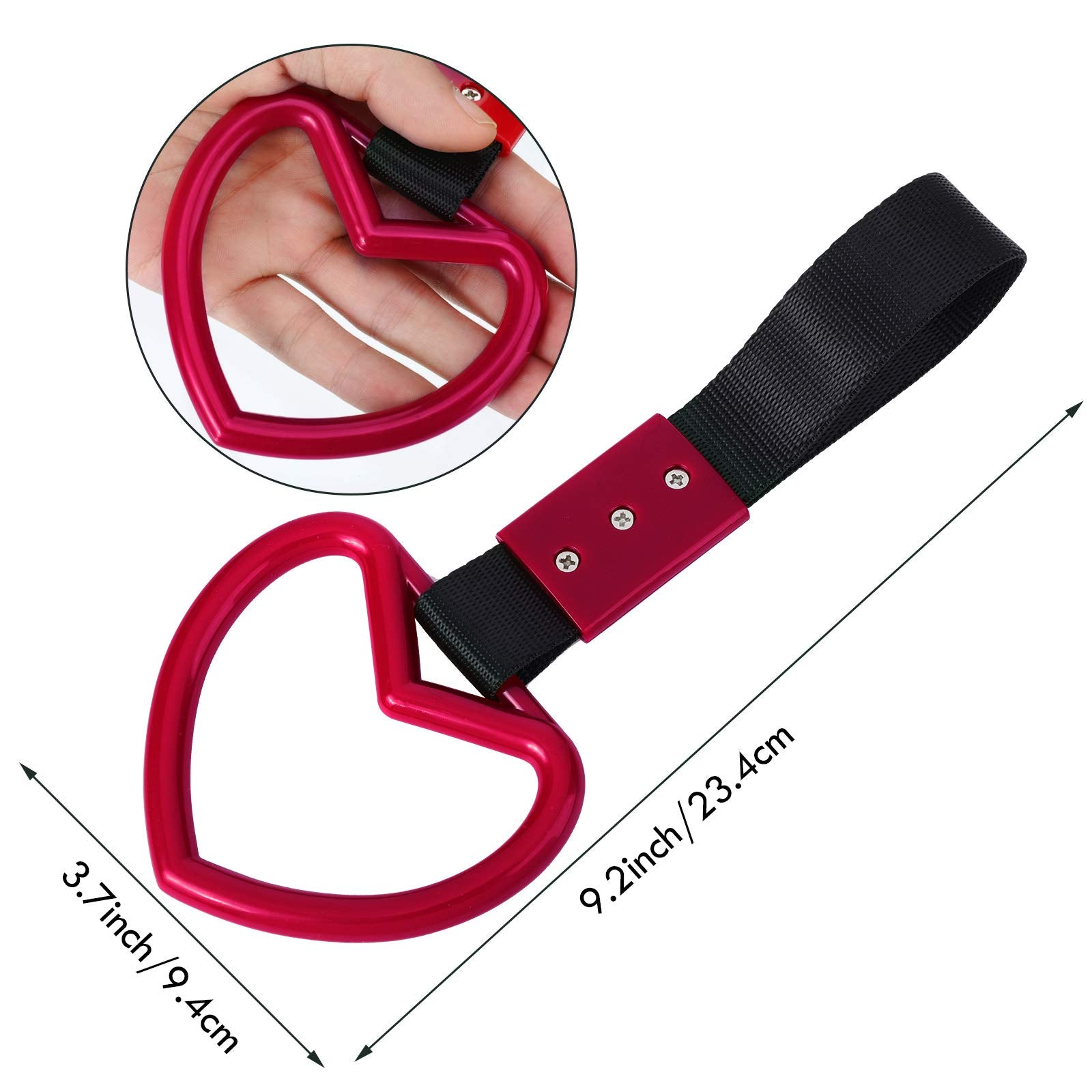 2 Pieces Rings Heart Shaped Car Handle Straps Drift Charm Rear Bumper Warning Decor Subway Bus Broken Handle for Car Interior(Re