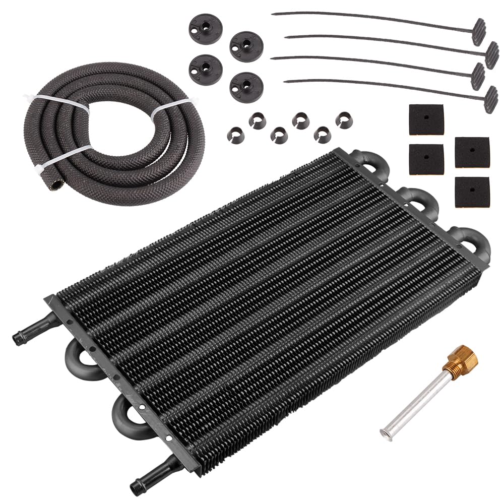 6 Row Transmission Oil Cooler,Universal 6 Pass Aluminum Remote 5/16 Engine Oil Cooler Kit Radiator with Hose Mounting Kit