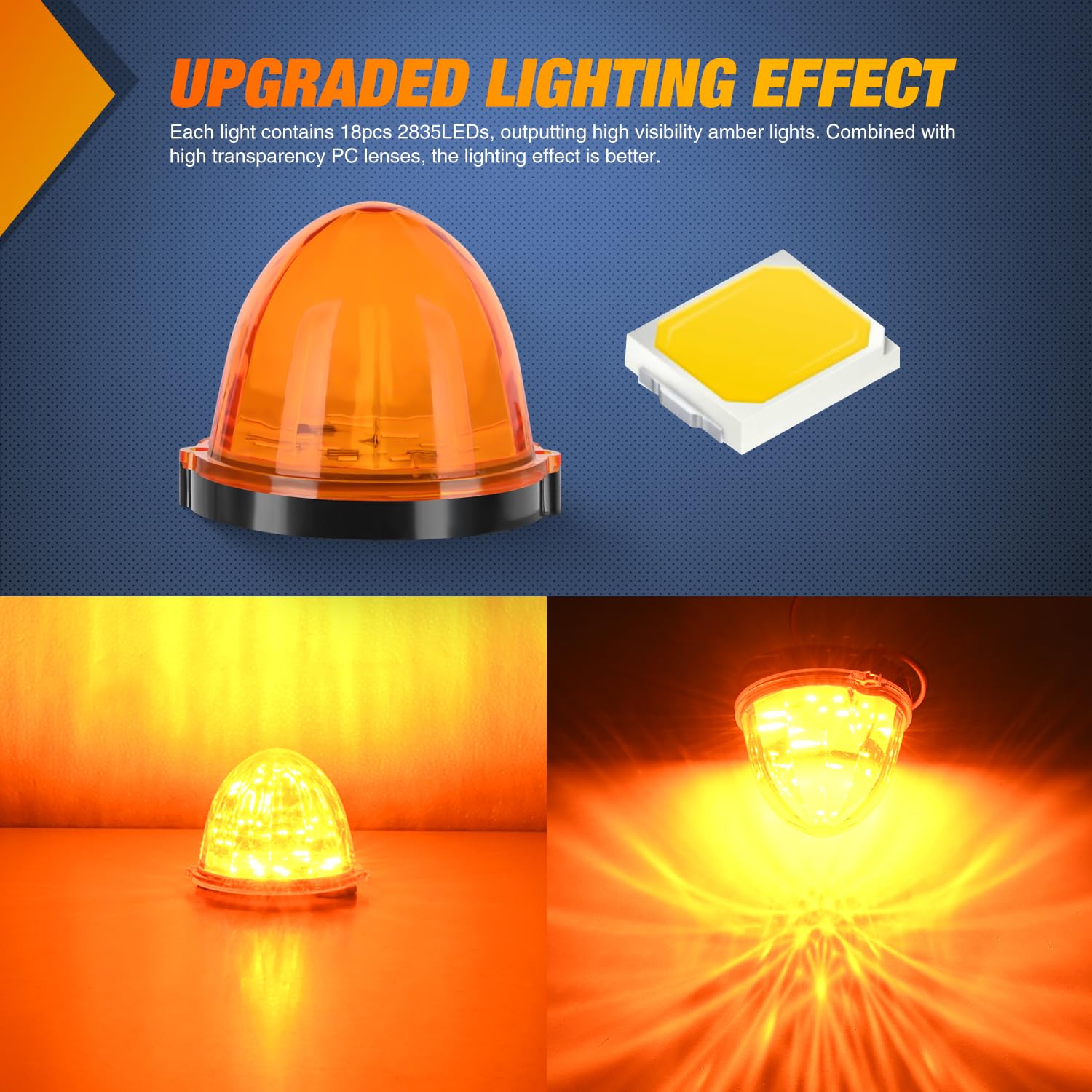 Nilight Cab Roof Marker Light 5 Pcs 18 Led Amber Top Clearance Indicator Lights Waterproof Surface Mount For Heavy Duty Trucks T