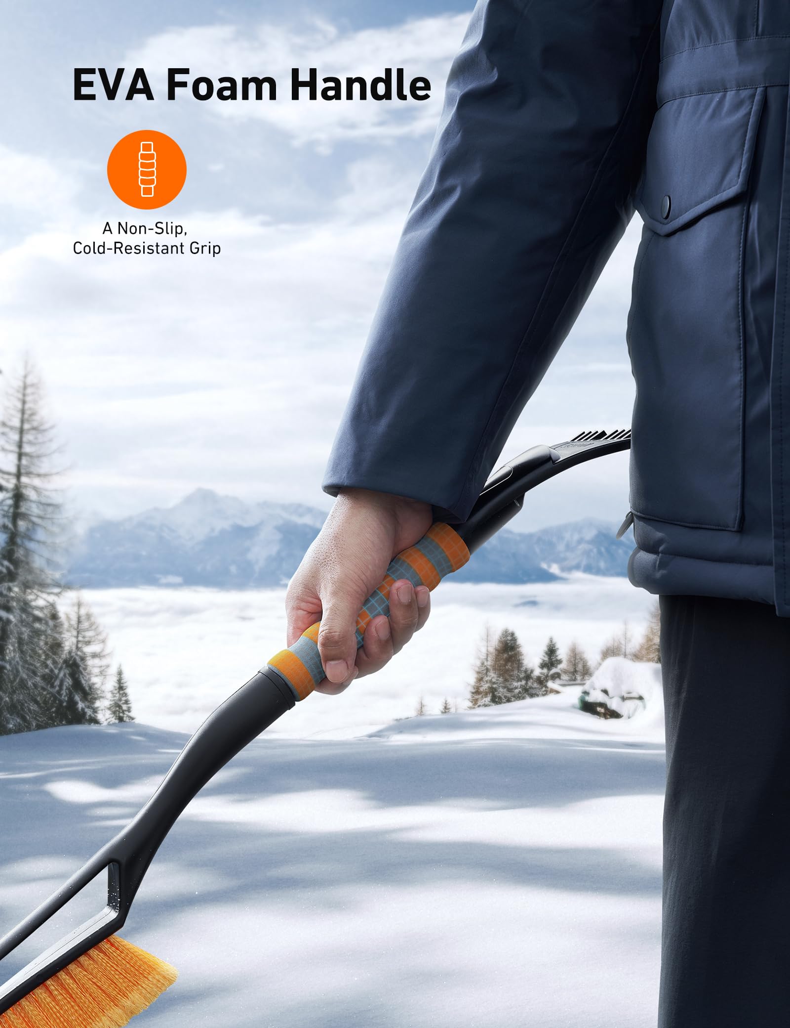 AstroAI 27'' Snow Brush and Ice Scraper for Car Windshield,Detachable Snow Scrapers with Ergonomic Foam Grip for Cars, Trucks, S