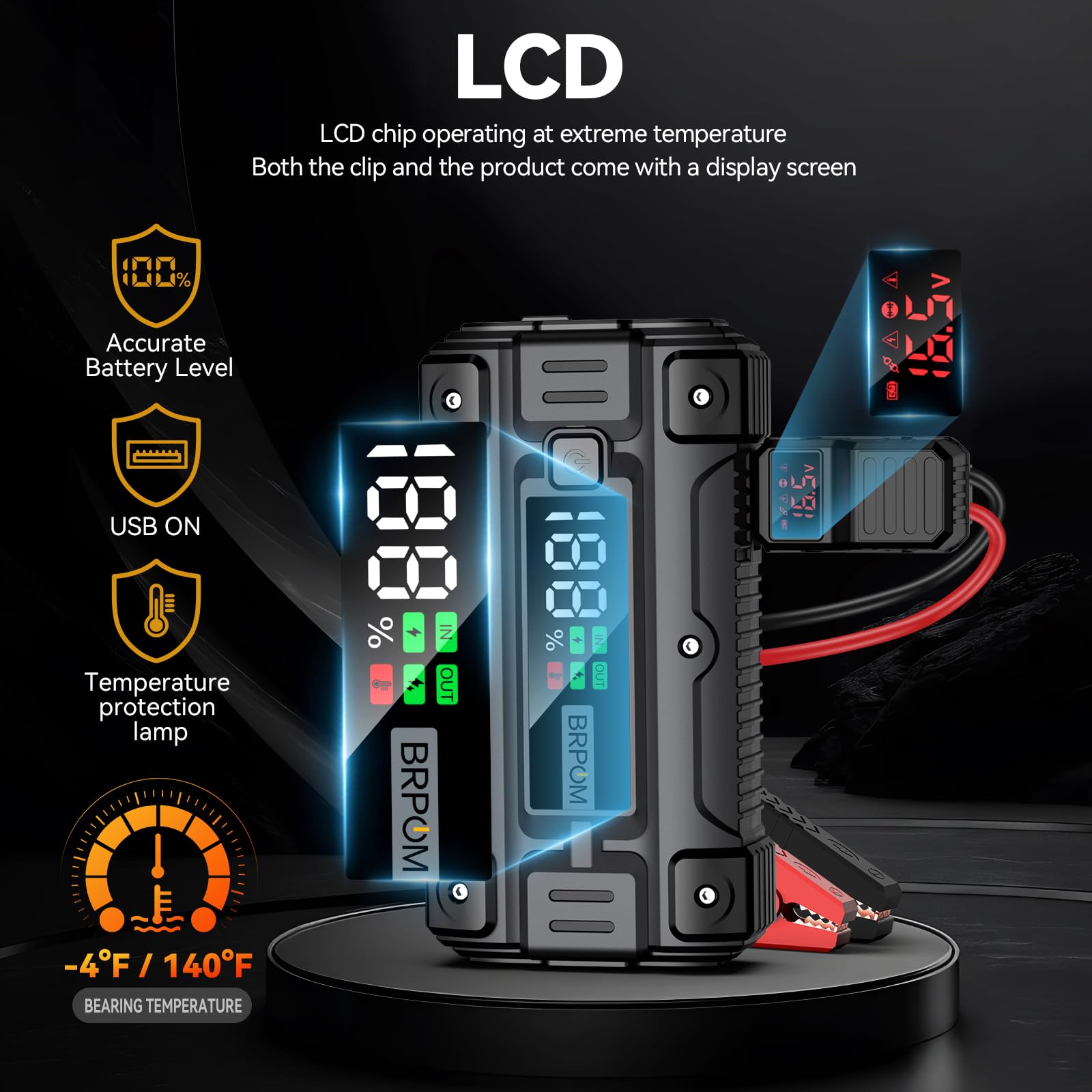 BRPOM Car Jump Starter 7000A Peak 26800mAh 12V Auto Booster Battery Charger with Smart Jump Cables and LED Screen