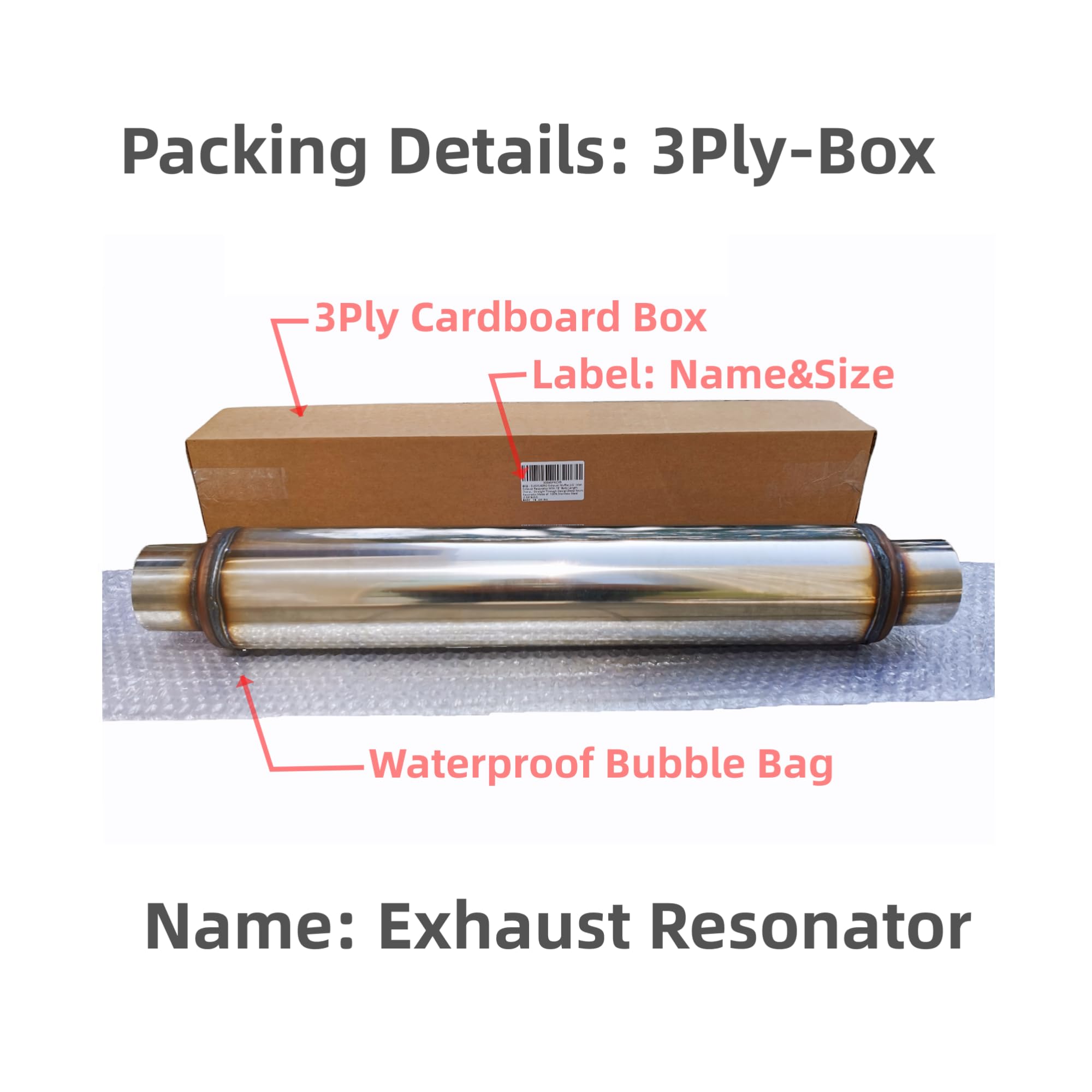 SUISFLXGRO Exhaust Resonator Muffler, 2.5'' Inlet With 18'' Body Length, Overall Length 22'', Straight Through Design, Low and D