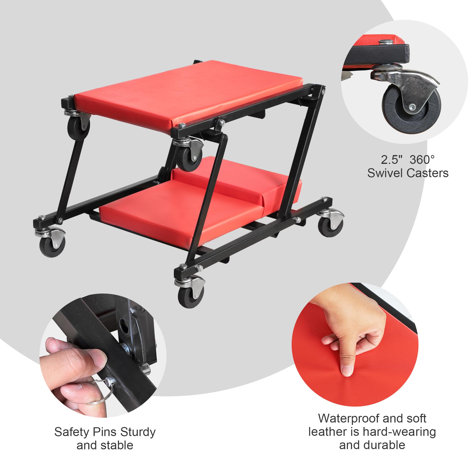 Big Red Z-Creeper Seat,36'' Foldable Creeper,2-In-1 Garage Shop Creeper For Auto Repair,36'' Red,300 Lbs Capacity,With 6 Pcs Whe