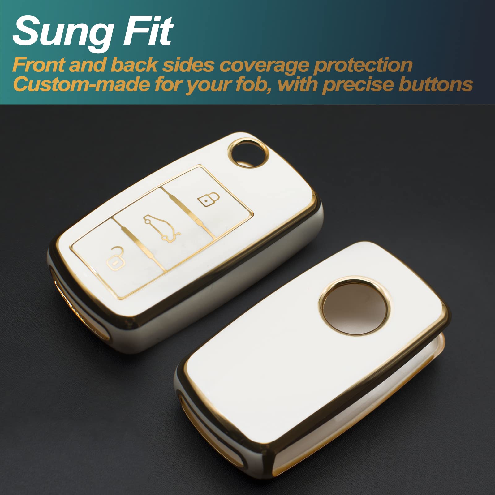 Feyoun Key Fob Cover Compatible With Vw Volkswagen Atlas Golf Gti Jetta Passat Tiguan Touareg Beetle Flip 3 Buttons Tpu Remote Keyless Key Fob Case Protection Shell Accessories, White