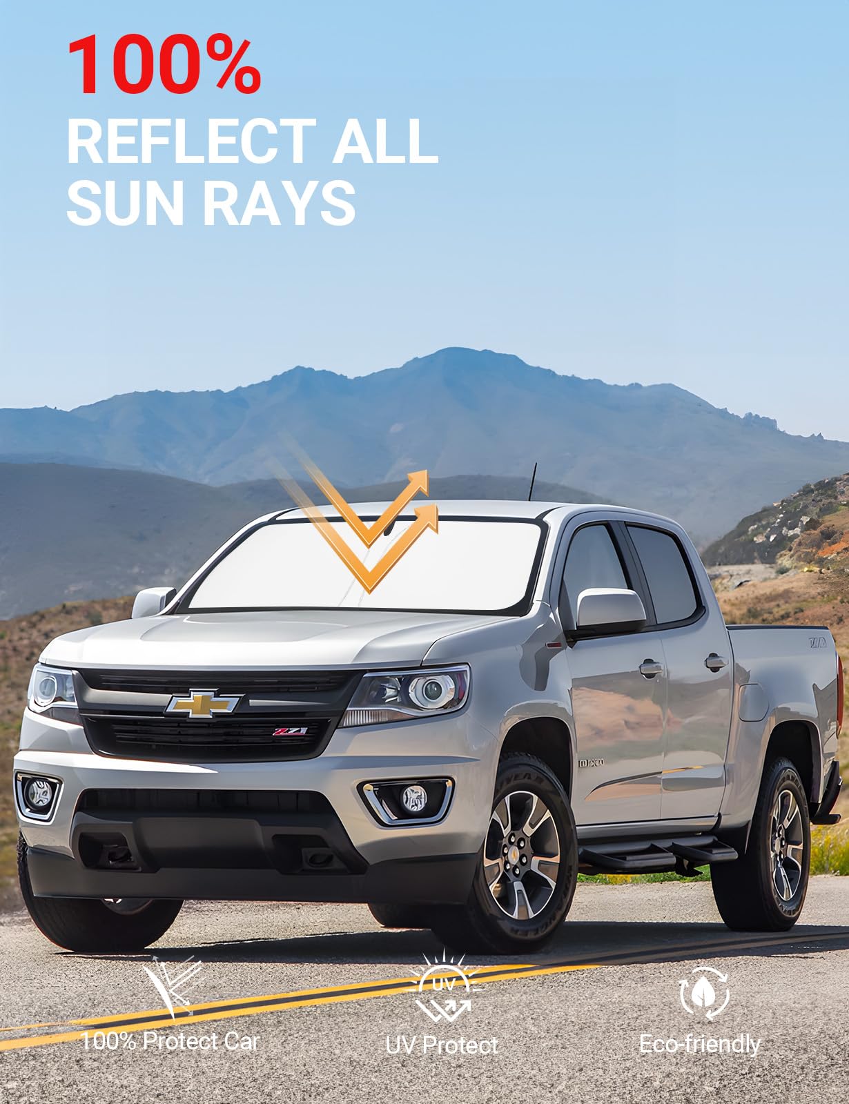 Proadsy 2025 Upgrade Windshield Sun Shade Custom Fit Chevrolet Colorado 2015-2022 4-Layer Foldable Front Sunshade Protector Sun