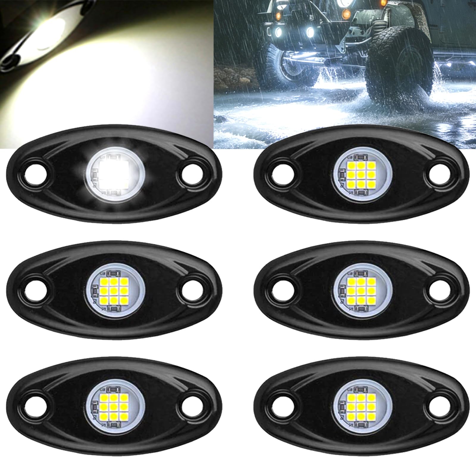 Calightskit White LED Rock Lights 6 Pod Waterproof LED Neon Underglow Light for Car Truck ATV UTV SUV Off Road Underbody Glow Tr