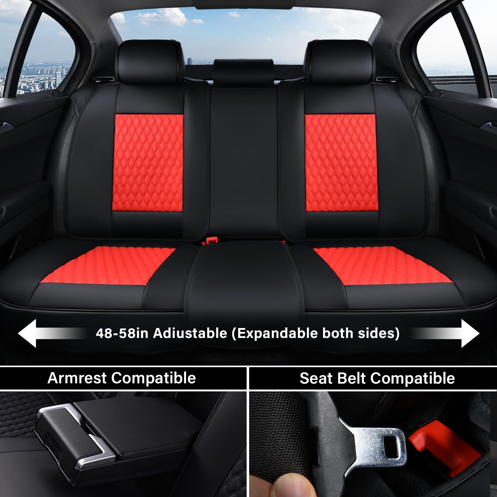 Coverado Car Seat Covers Full Set, 5 Seat Leather Seat Covers for Cars, Car Seat Protector with Lumbar Support, Waterproof Seat