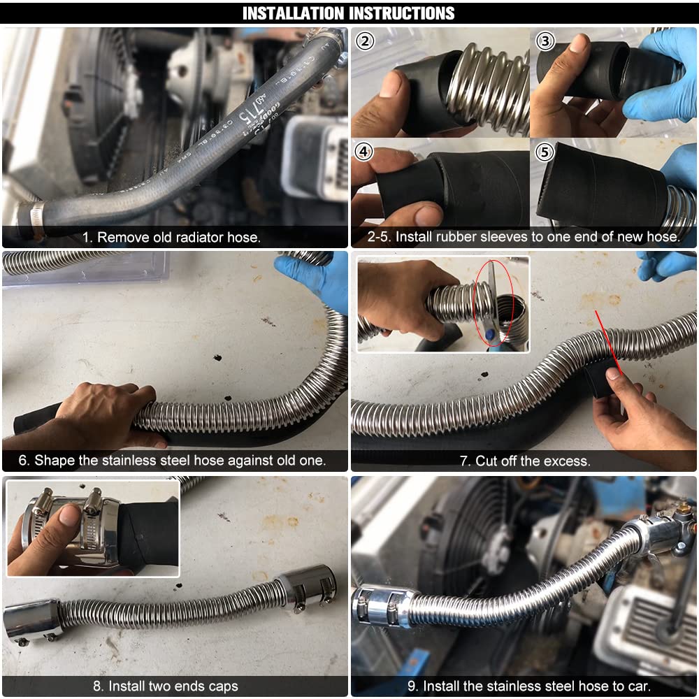 Hypertune 24" Stainless Steel Radiator Flexible Coolant Water Hose Kit - Silver, Model H-SXG01, Includes Cap Clamp