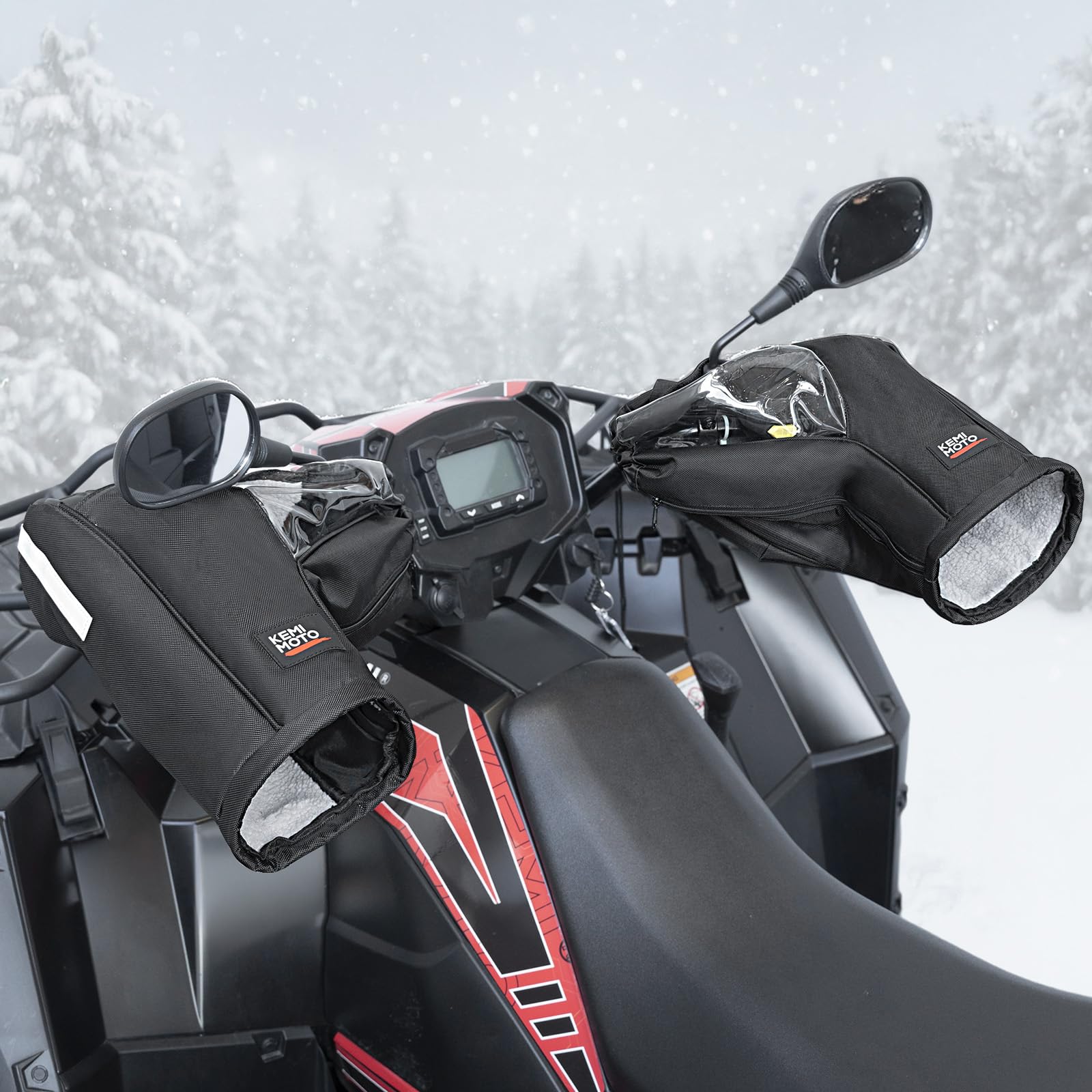 KEMIMOTO Upgraded ATV Gloves, Windproof Motorcycle Handlebar Mittens with TPU Windows, Universal Compatible with Can am Sportsma