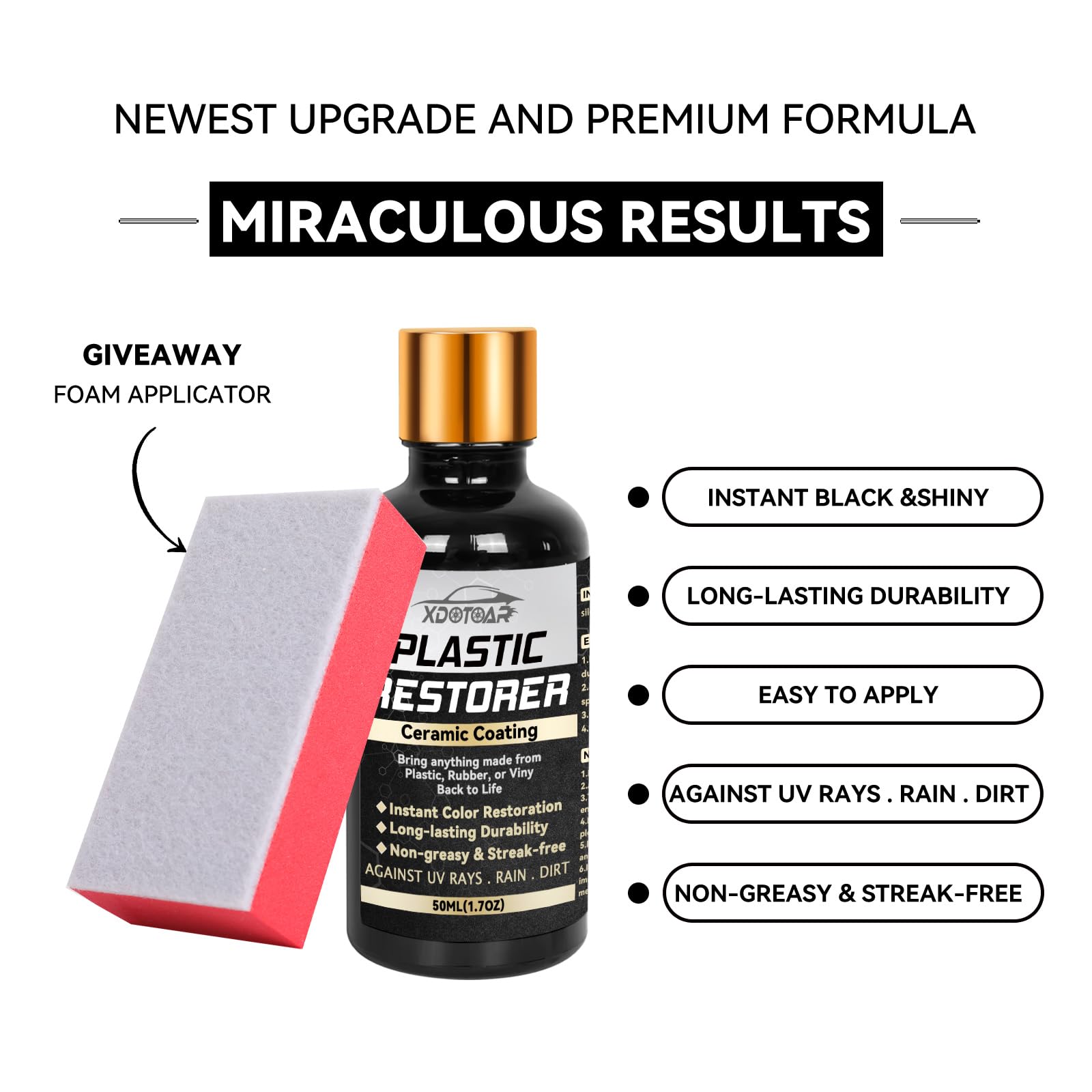 Plastic Restorer for Cars, Reliable Back to Black Trim Restore, Permanent Automotive Hydrophobic Ceramic Trim Coating, Instant B