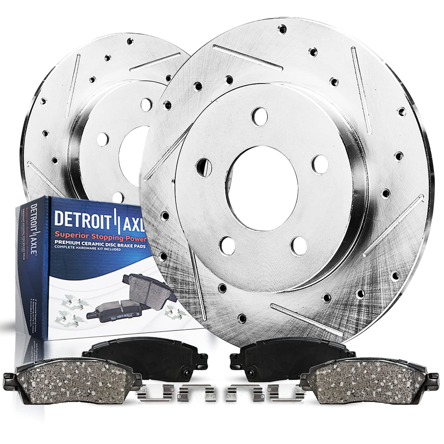 Detroit Axle - Rear Brake Kit for Hyundai Elantra Coupe Veloster Kia Forte Koup Forte5 Soul, Drilled & Slotted Disc Brake Rotors