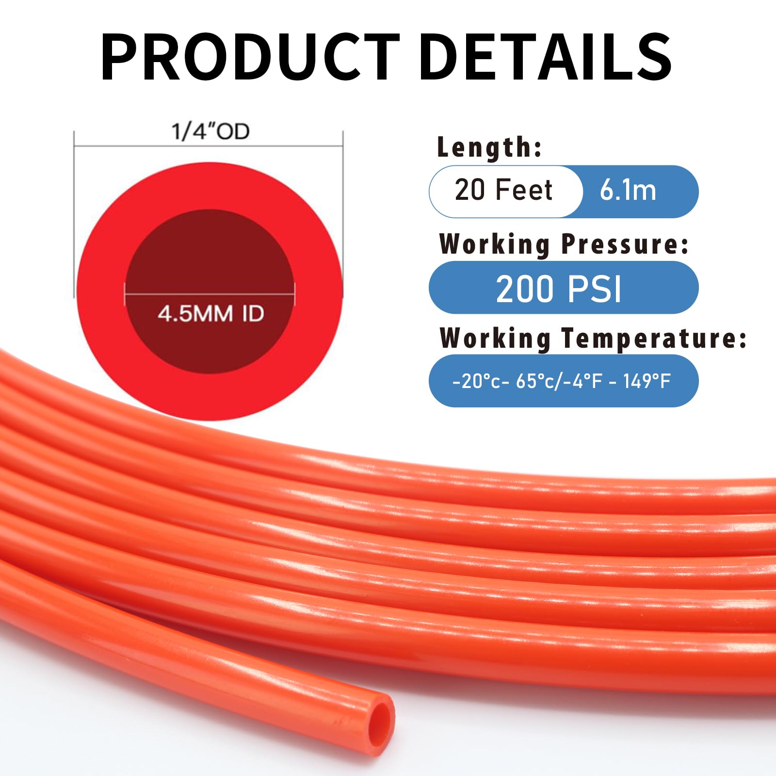 AJDHDGA Air Line Service Kit - 20 FT PU Hose, 1/4 NPT Elbow Fitting, Red, Nylon & CA360 Brass Components