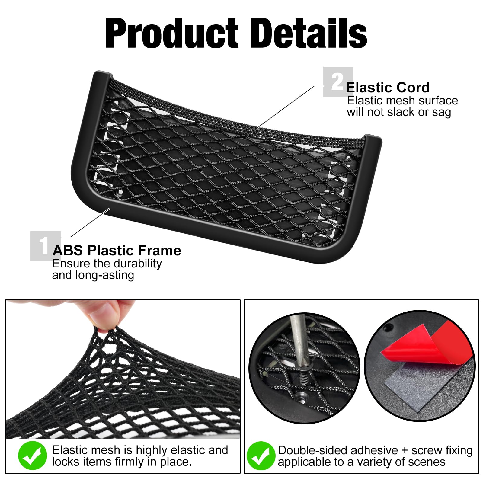ABS Plastic Frame Automotive Cargo Nets Car Net Pocket Phone Car Mesh Net Holder RV Storage Boat Cargo Pocket Organizer Framed M