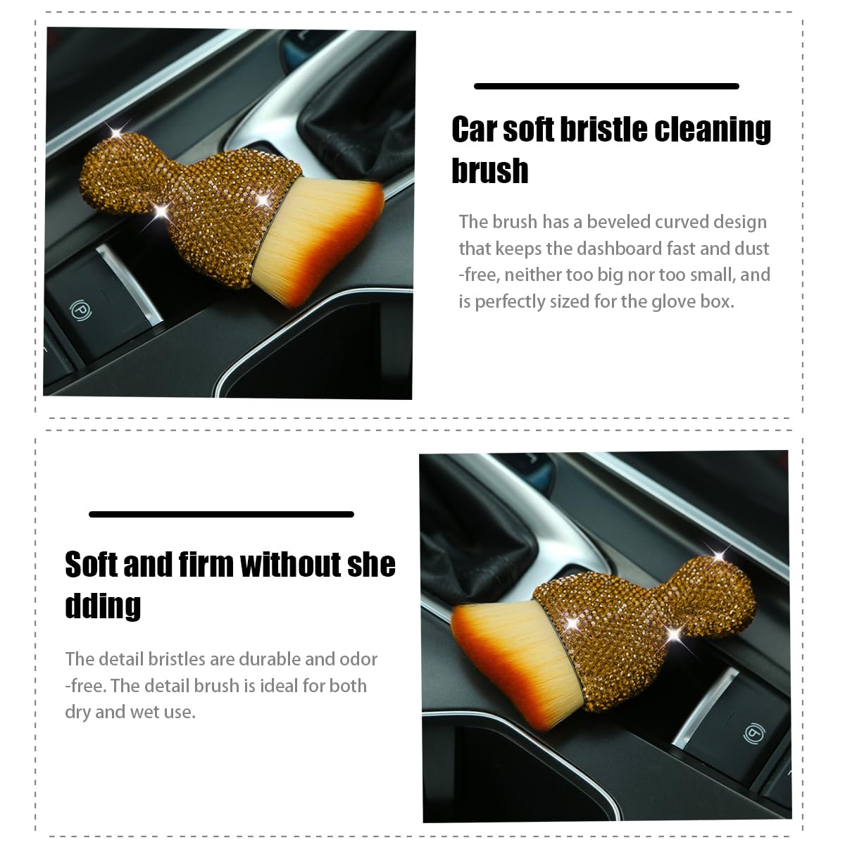 Zipelo Auto Interior Dust Brush, Car Detailing Cleaning Brush With Diamond, Bling Handle Soft Bristles Dusting Tool, Scratch Fre