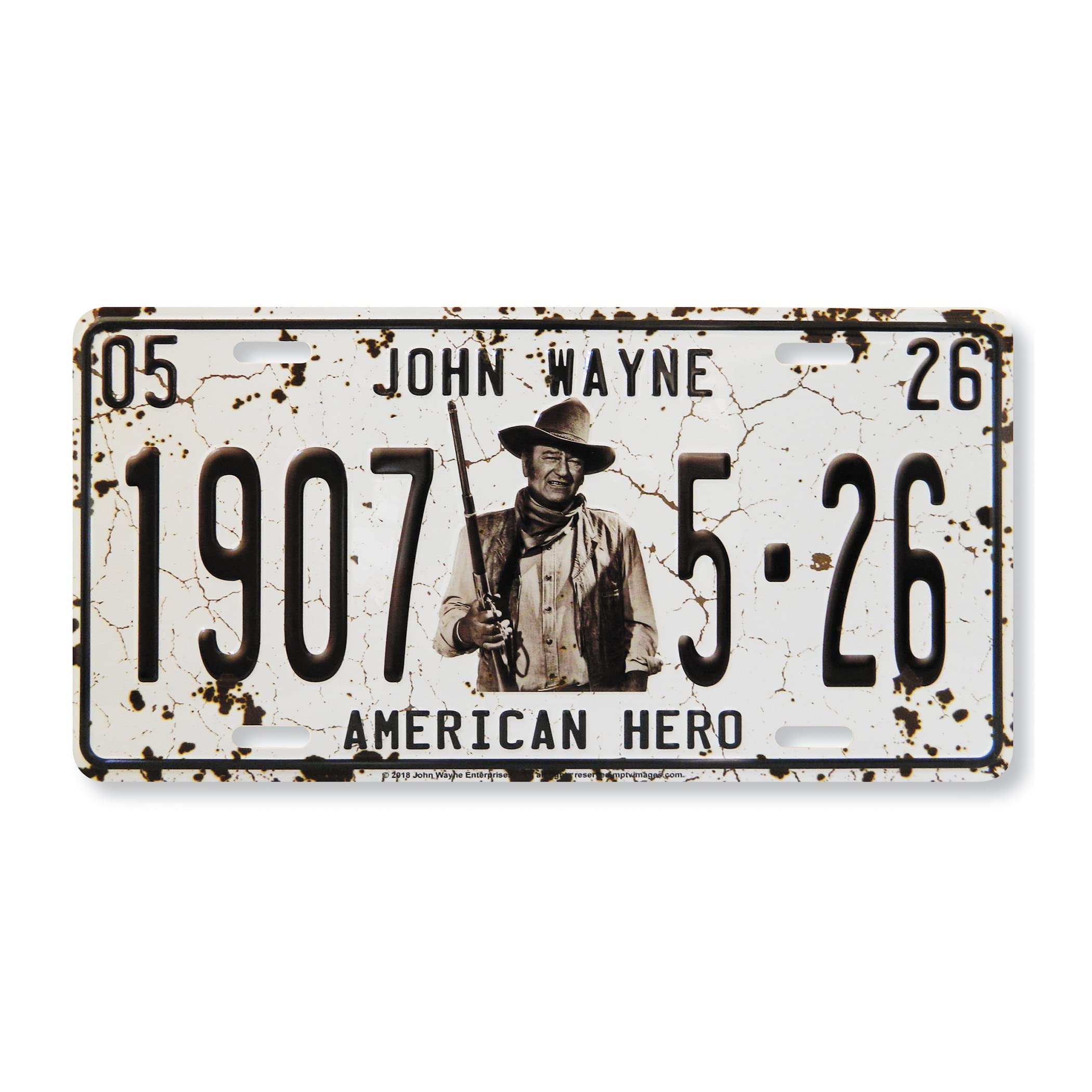 Midsouth Products Vintage John Wayne 1907 License Plate, Aluminum, Black, Model JW5808
