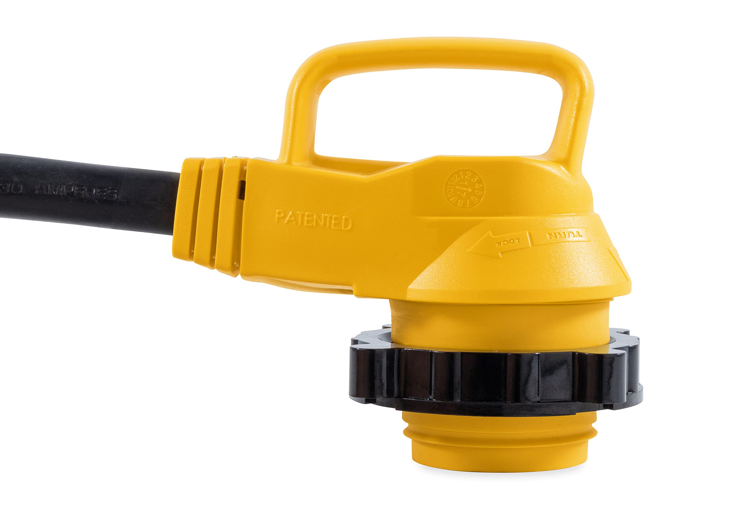 Camco 55522 18 30 Amp Standard Male / 30 Amp 90 Degree Locking Female Powergrip Adapter