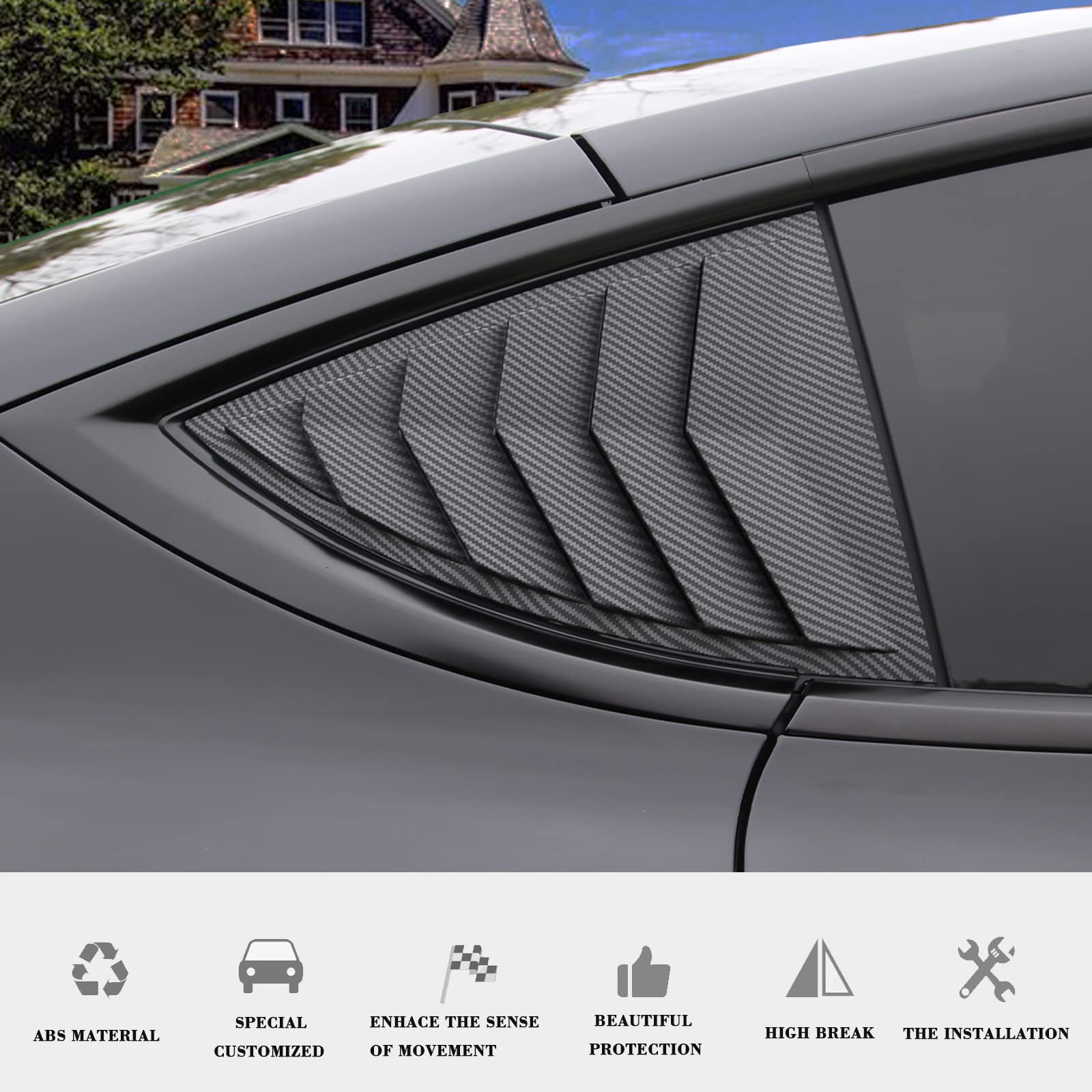 Yhcdsea For Model Y Side Window Louver Cover Sport Style For Tesla Model Y 2021 2022 2023 2024 Accessories (Glossy Carbon Fiber