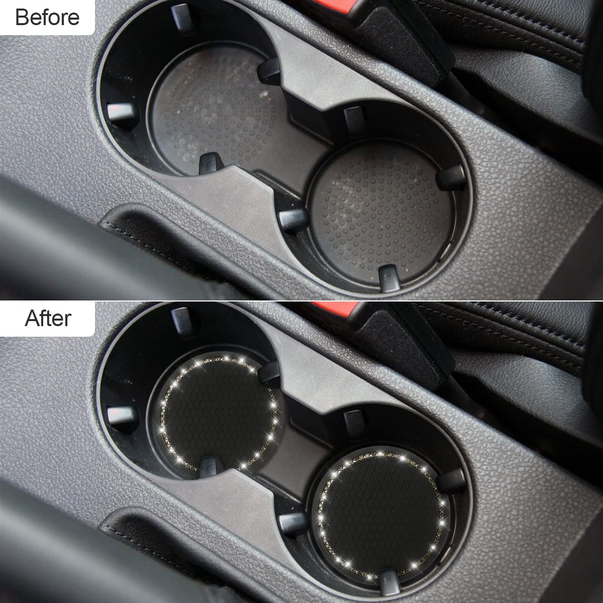 2 Pack Car Bling Cup Holder Coaster, 2.75 Inch Crystal Rhinestone Car Cup Holder Insert Coaster,Universal For Cars, Vehicles, Suvs, Car Interior Accessories For Women And Men (Black/Gray)