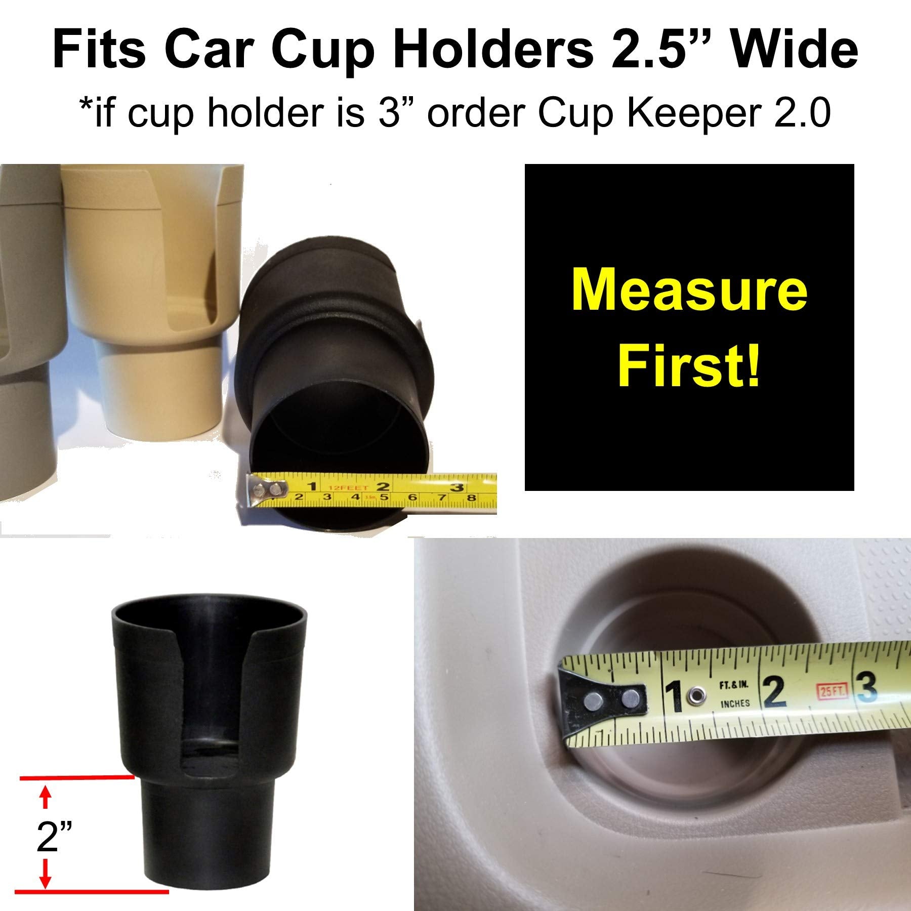 Gadjit Cup Keeper Adapter (2 Pk) expands Narrow Car Cup Holders from 2.5-3'' up to 3.25'' in Diameter to Hold Mugs, Convenience
