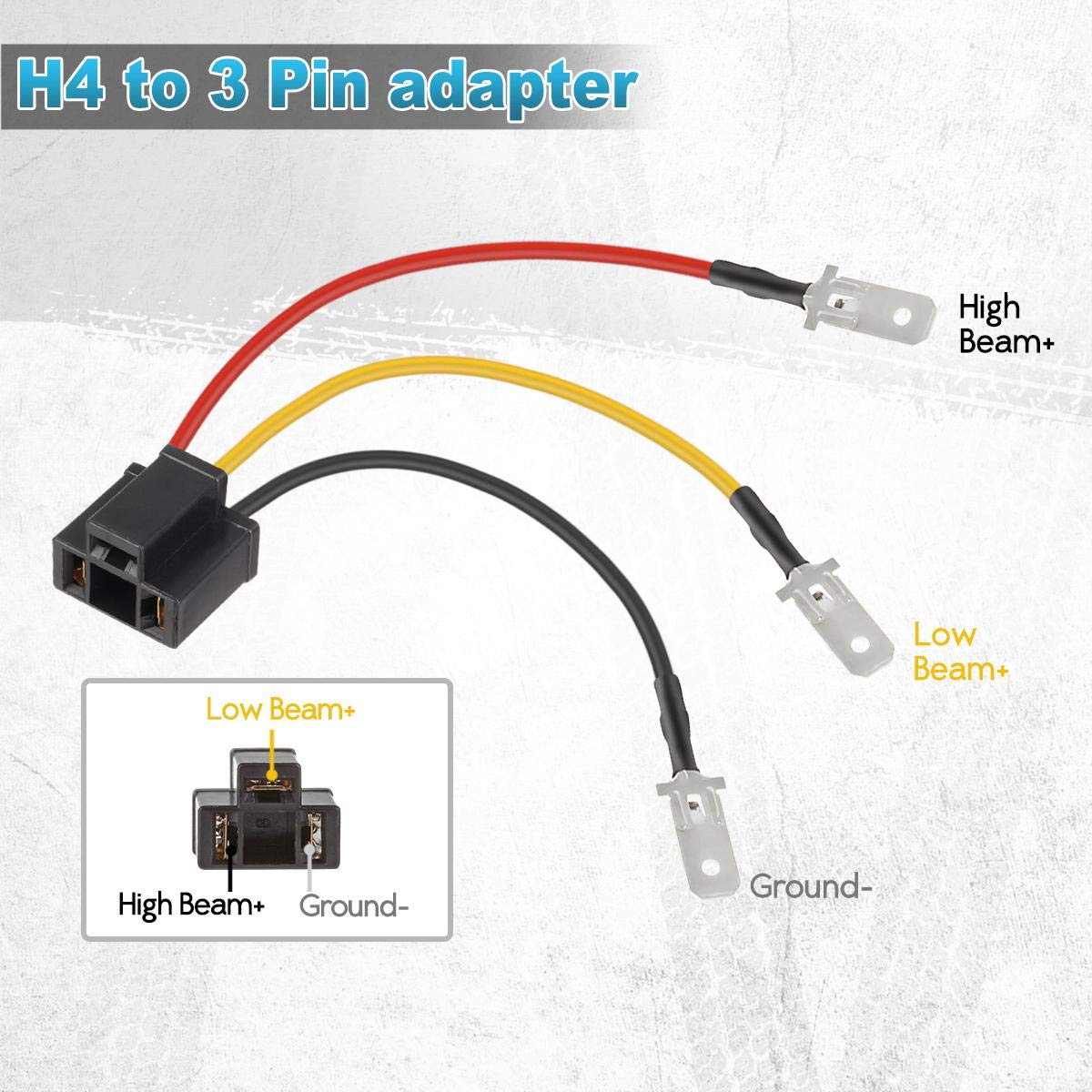 Partsam H4 9003 HB2 Wiring Harness Sockets for Sealed Beam Headlights, 2PCS, H4 to 3 Pins Adapters, Heavy Duty, Model 13