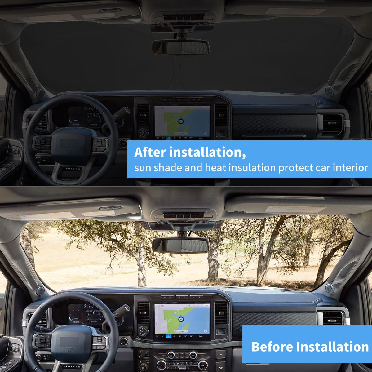 Car Windshield Sun Shade Foldable Sunshade Protector For 2015-2020 Ford F-150 F150 Lariat, King Ranch, Platinum, Xl Xlt Limited