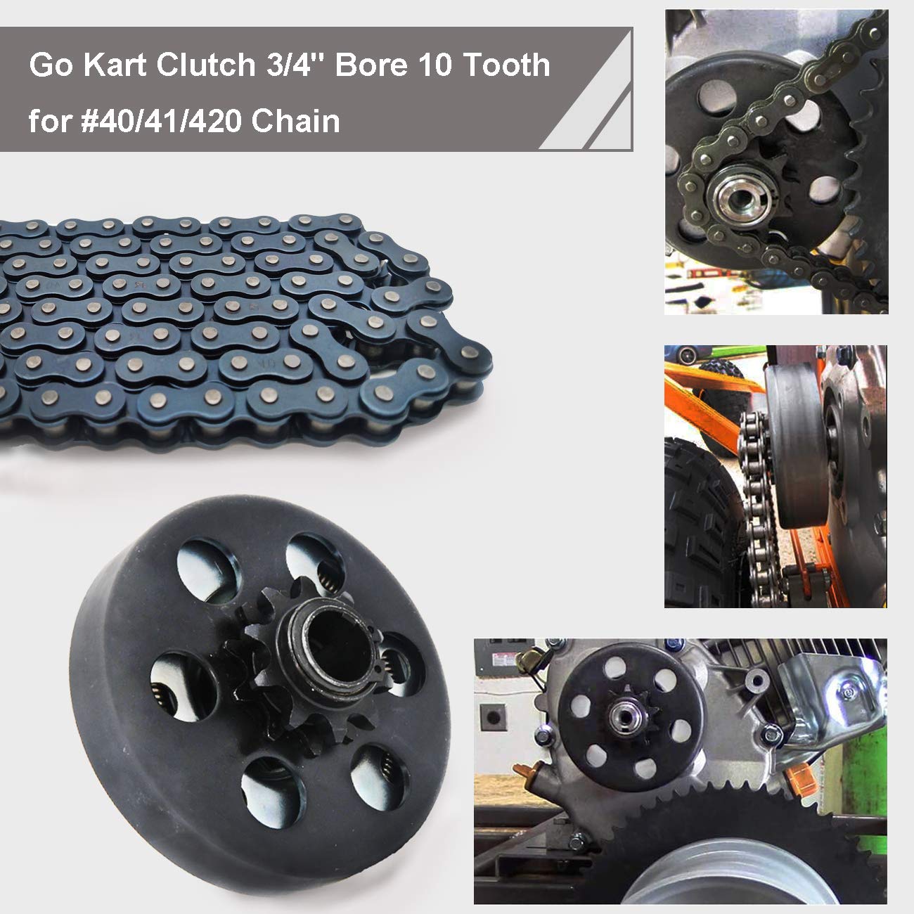 Centrifugal Clutch, Go Kart Clutch 3/4'' Bore 10 Tooth for #40/41/420 Chain, Fits for Mini Bike, Go Kart, predator 212, Lawnmowe