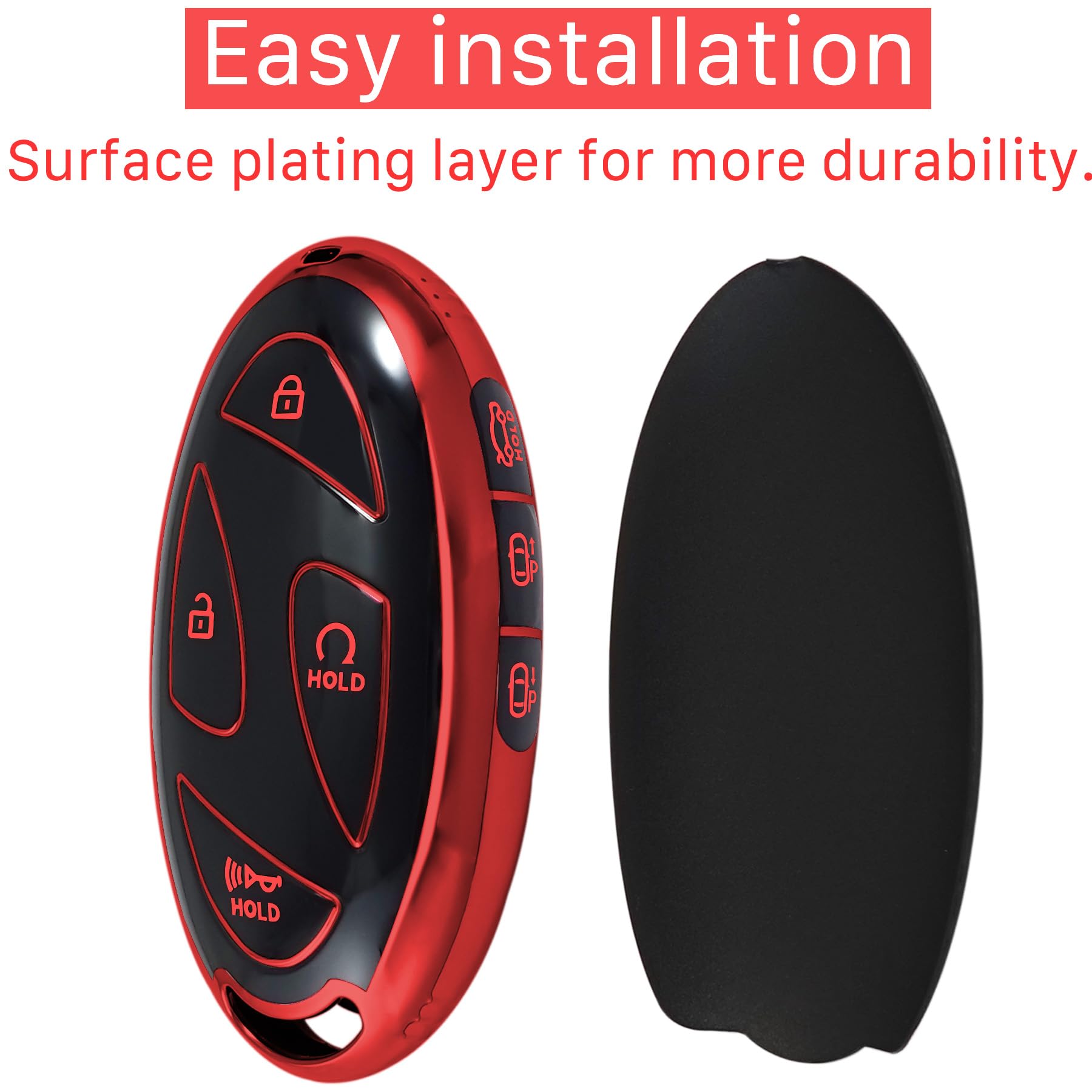 Kirsnda Hyundai Key Fob Cover With Keychain, Tpu Protection Case For Ioniq 6, Grandeur Gn7, Kona (2023, 2024), 7 Button (Red)
