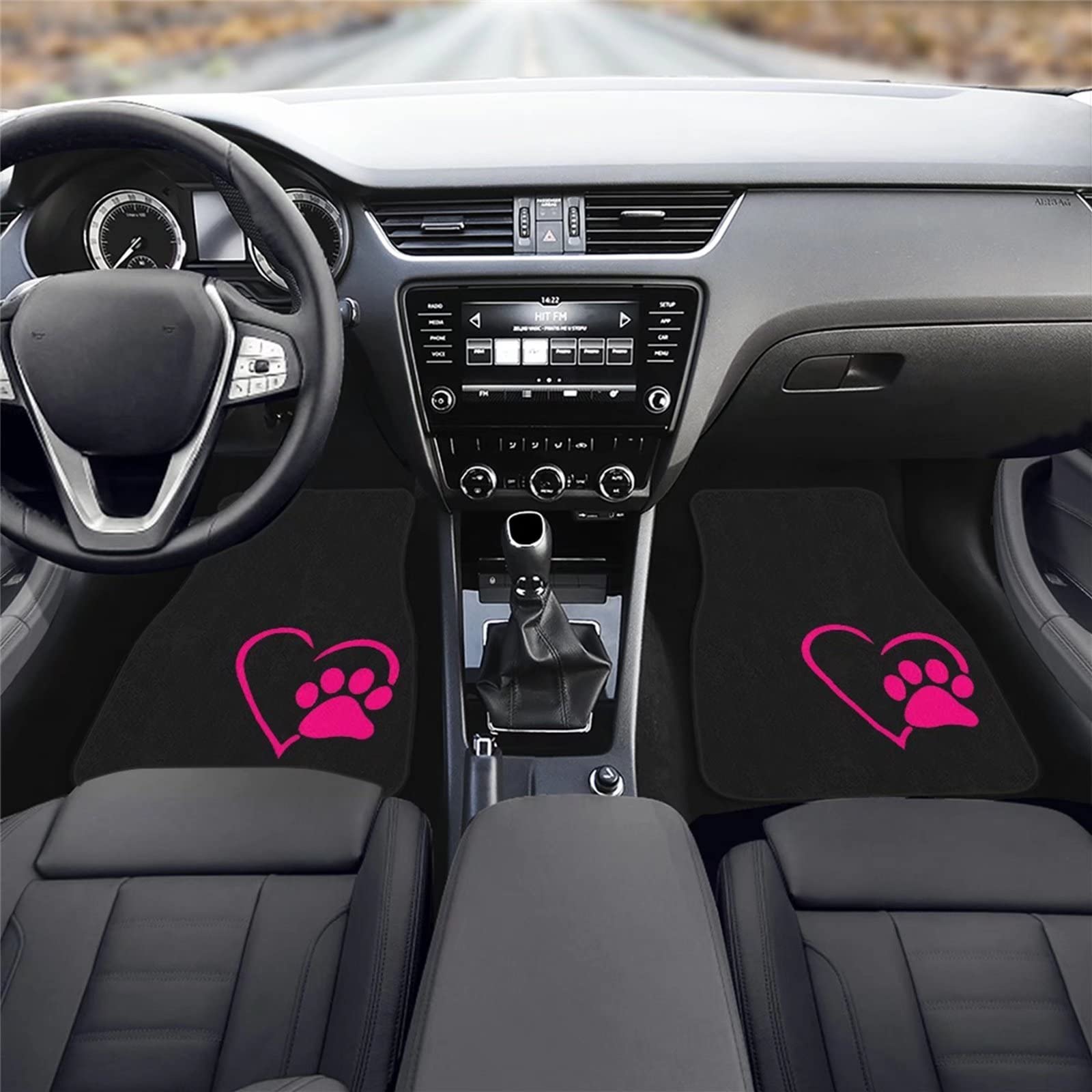 Suhoaziia Dog Paw Heart Pink Car Floor Mats, Front Rear Floor Liner with Anti-Slip Rubber Backing Full Set of 4, All Weather Pro