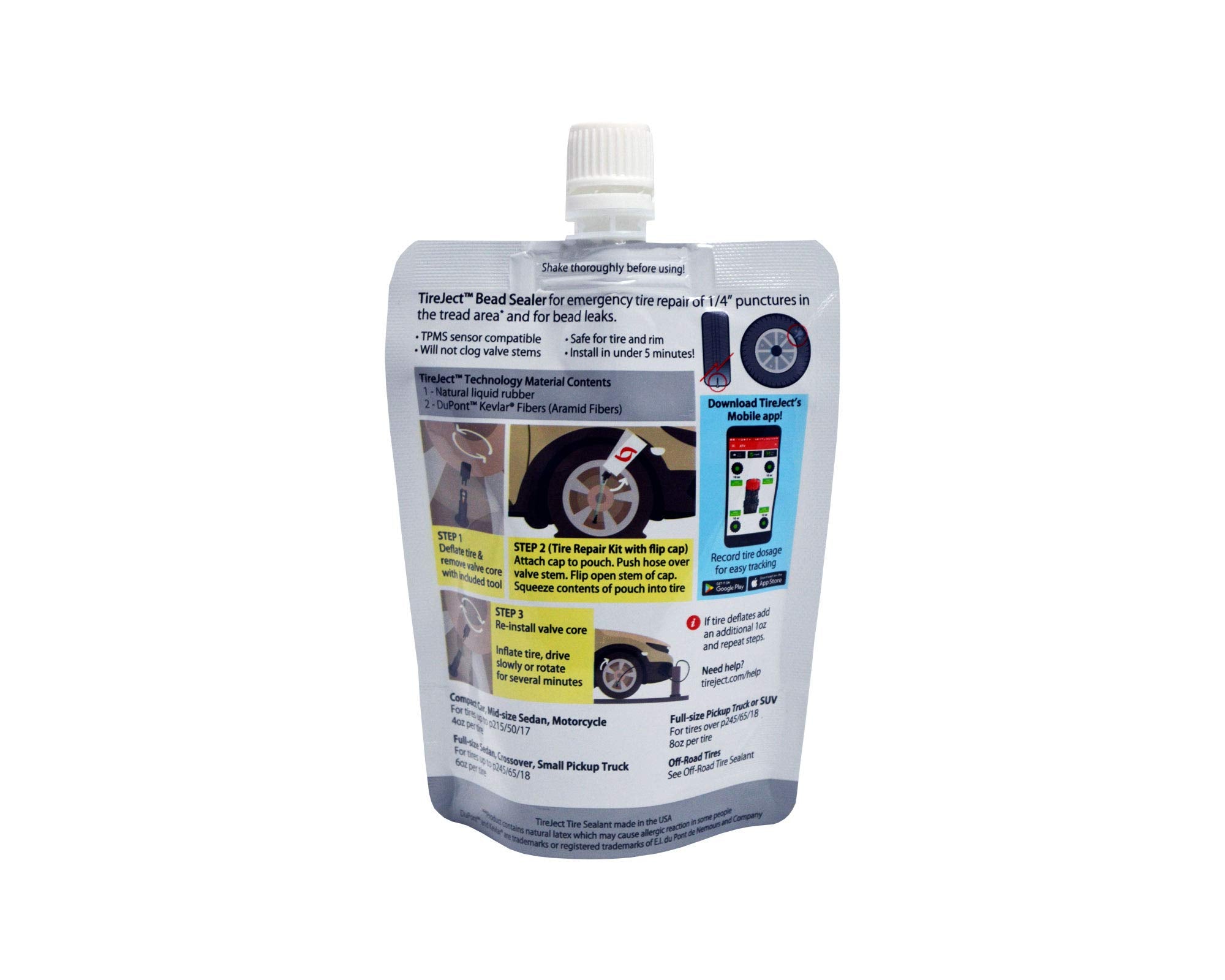 Tireject Automotive Compact Car 2-In-1 Tire Sealant & Bead Sealer Kit For Tire Repair Of Leaks And Punctures