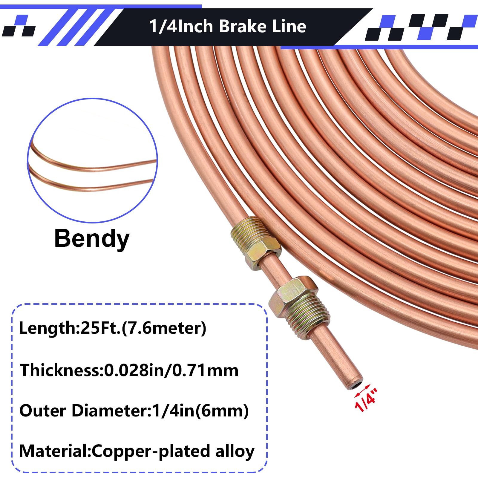 smseace 46Pcs Copper-coat Brake Lines Kit 1/4" for Hydraulic/Fuel Systems, Gold, Model D-G1-027-Gold