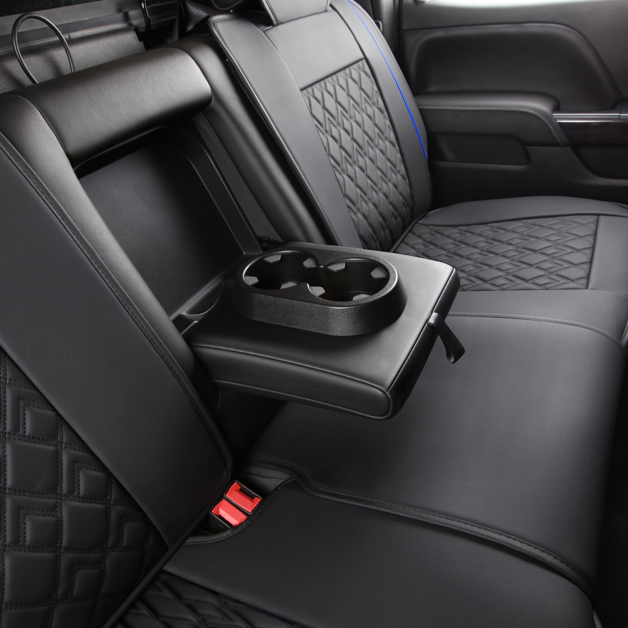 JOJOBAY Chevy Silverado Seat Covers, Faux Leather, Custom Fit 2007-2024, Rear Seat Covers, Black Blue