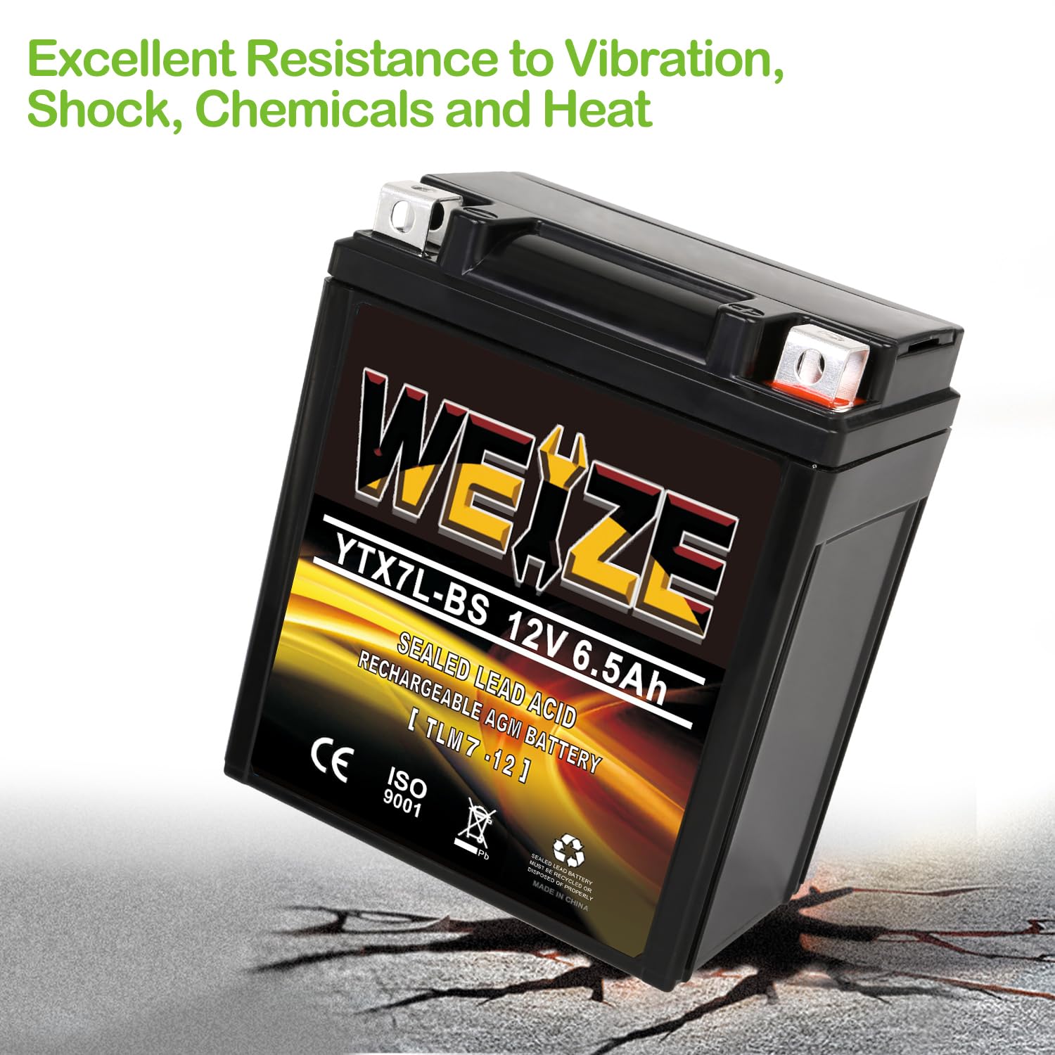 WEIZE YTX7L-BS ATV Battery - 120CCA Maintenance-Free Sealed AGM - 4.49x2.8x5.32 inches, Compatible with Honda Kawasaki Suzuki