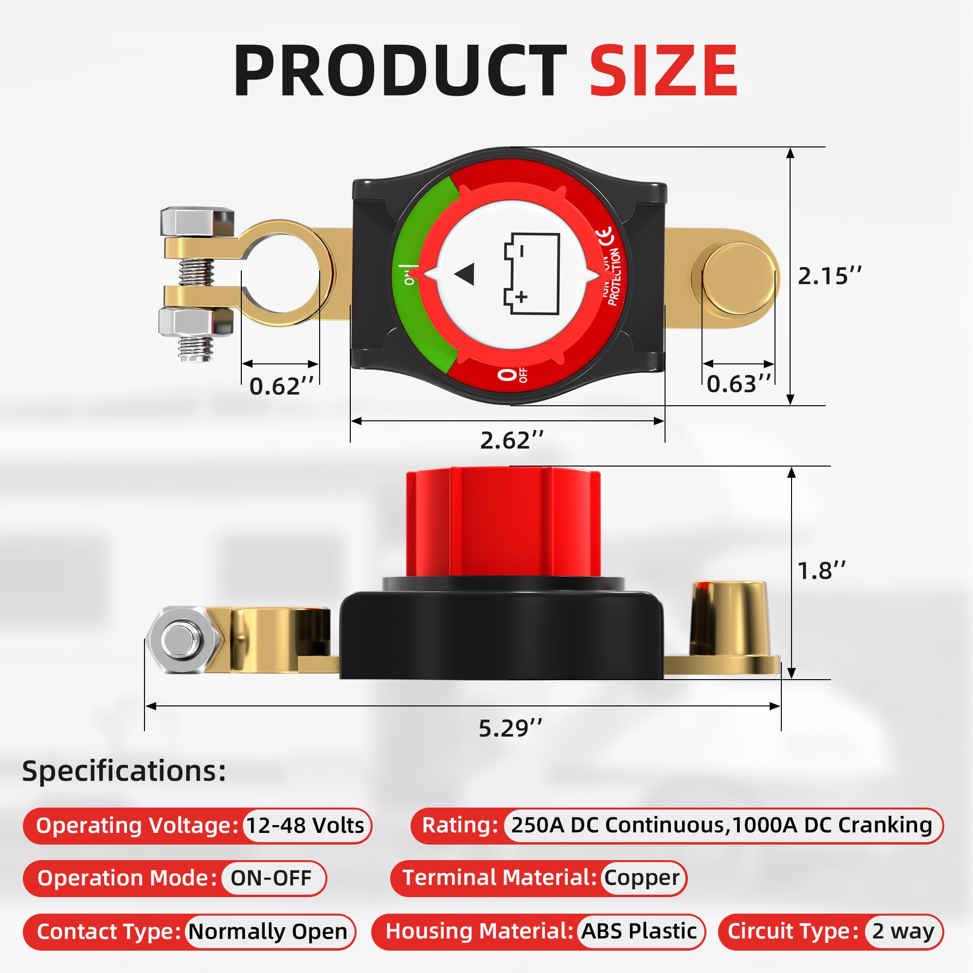 Joinfworld 12V-48V Battery Disconnect Switch - Negative On/Off Kill Switch for Cars, RVs, Boats - Model KY-ASW-A71002
