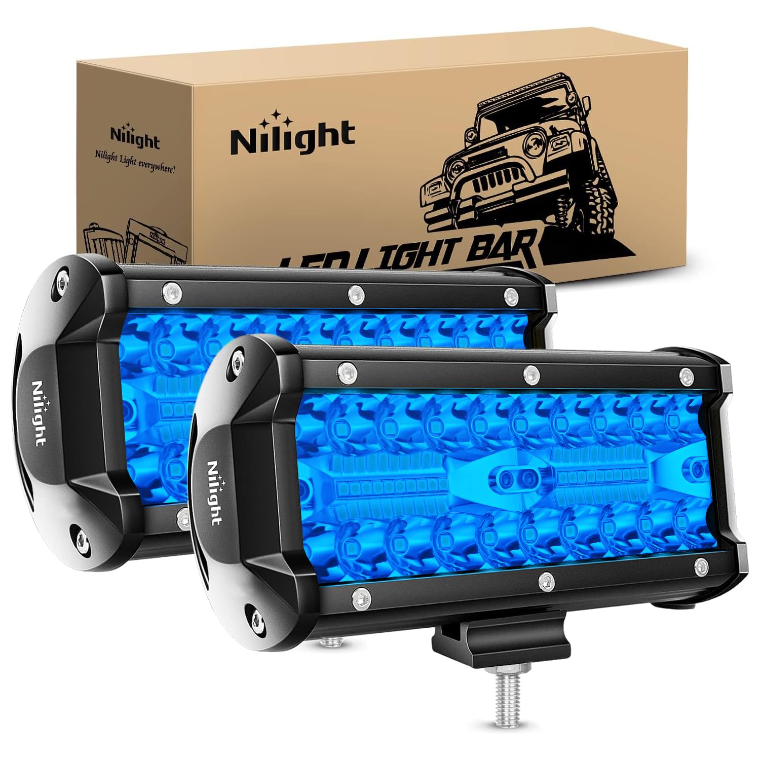 Nilight 6.5 Inch Led Light Pod Blue Triple Row 2Pcs 120W Flood Spot Combo Driving Fog Lights Fishing Hunting Emergency Safety Si