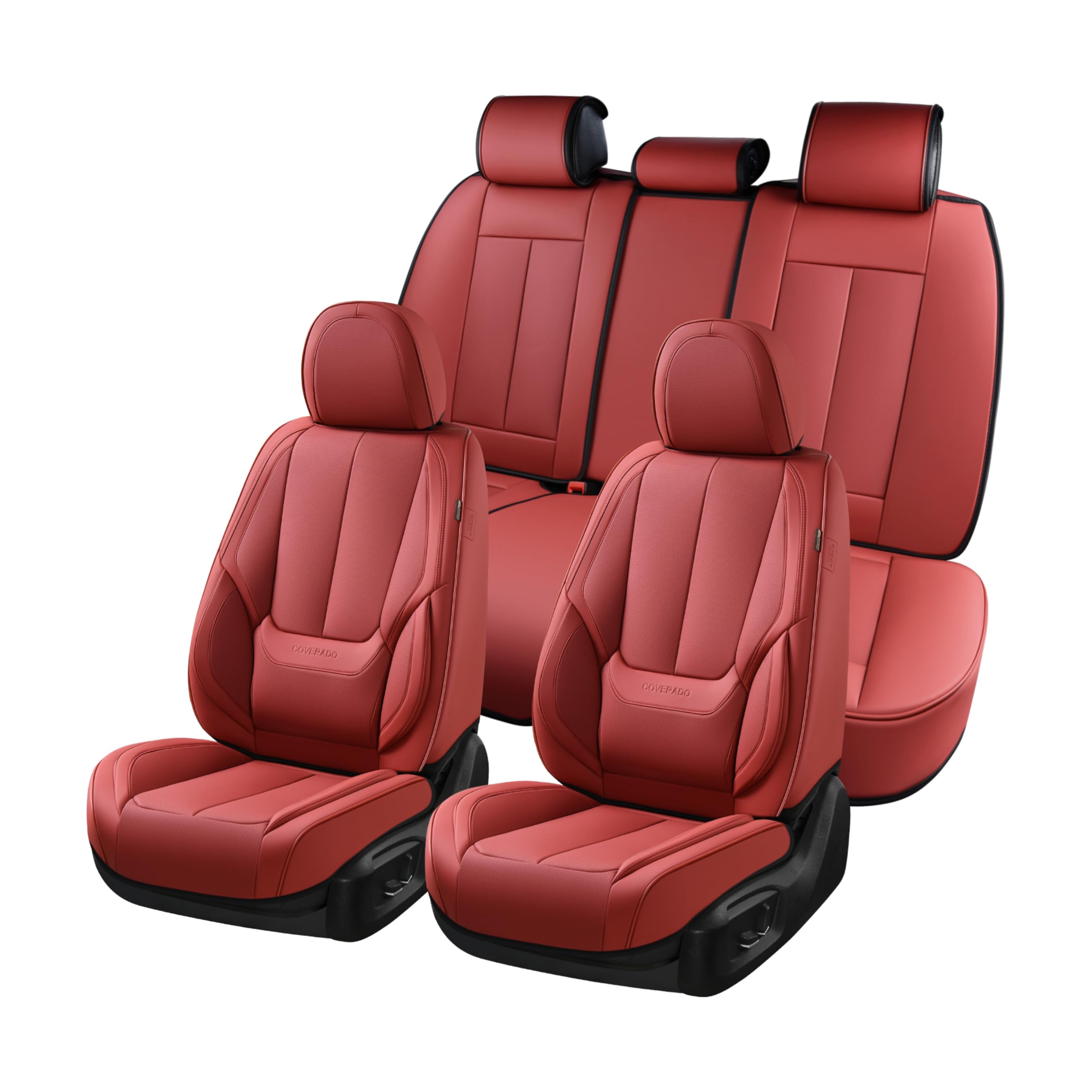 Coverado Car Seat Covers Full Set, Seat Covers For Cars, Red Car Seat Cover, Car Seat Protector Waterproof, Nappa Leather Car Se