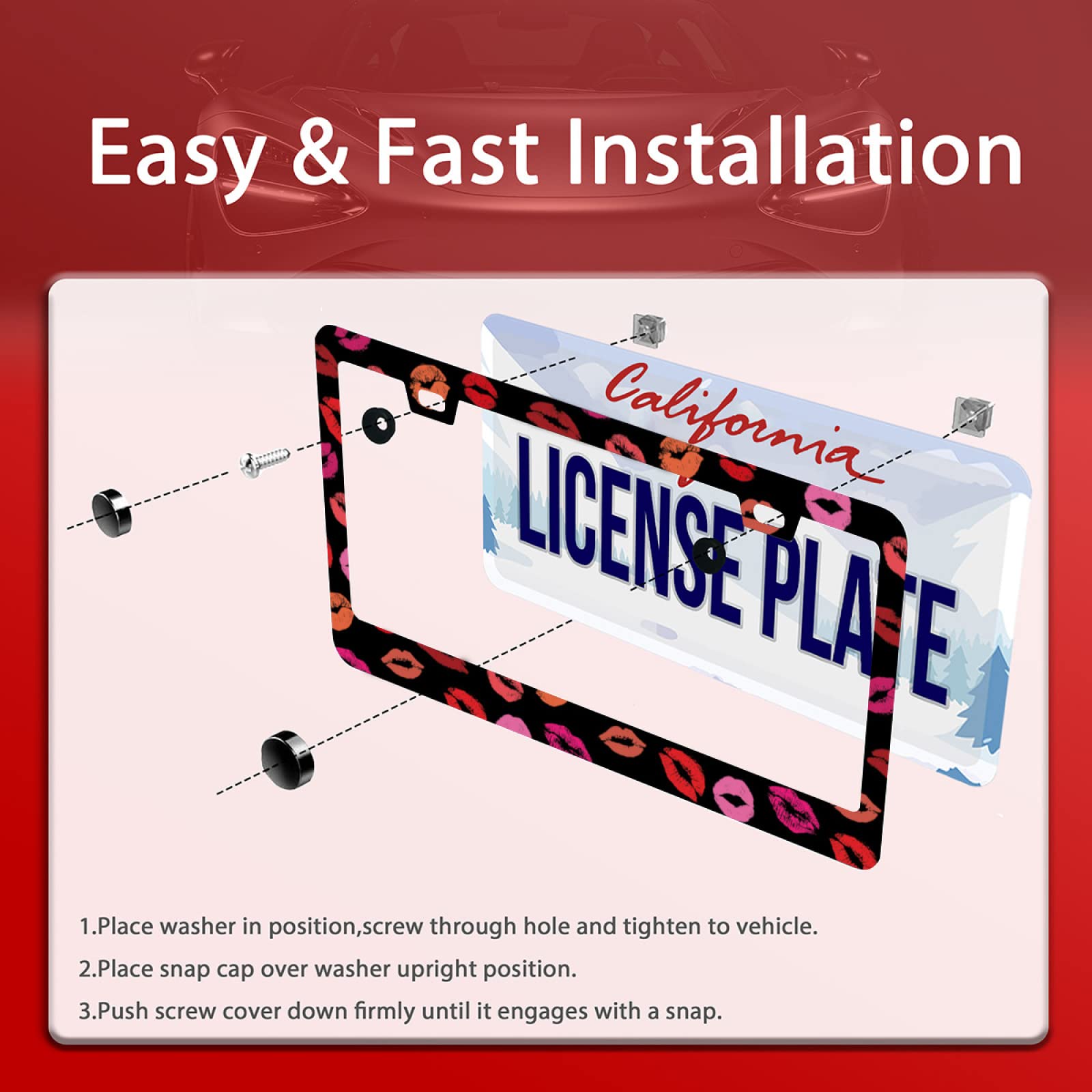 Personalise Sexy Lips Red Pink Lip Kiss License Plate Frames Car Universal Accessories Stainless Steel License Plate Cars Decor