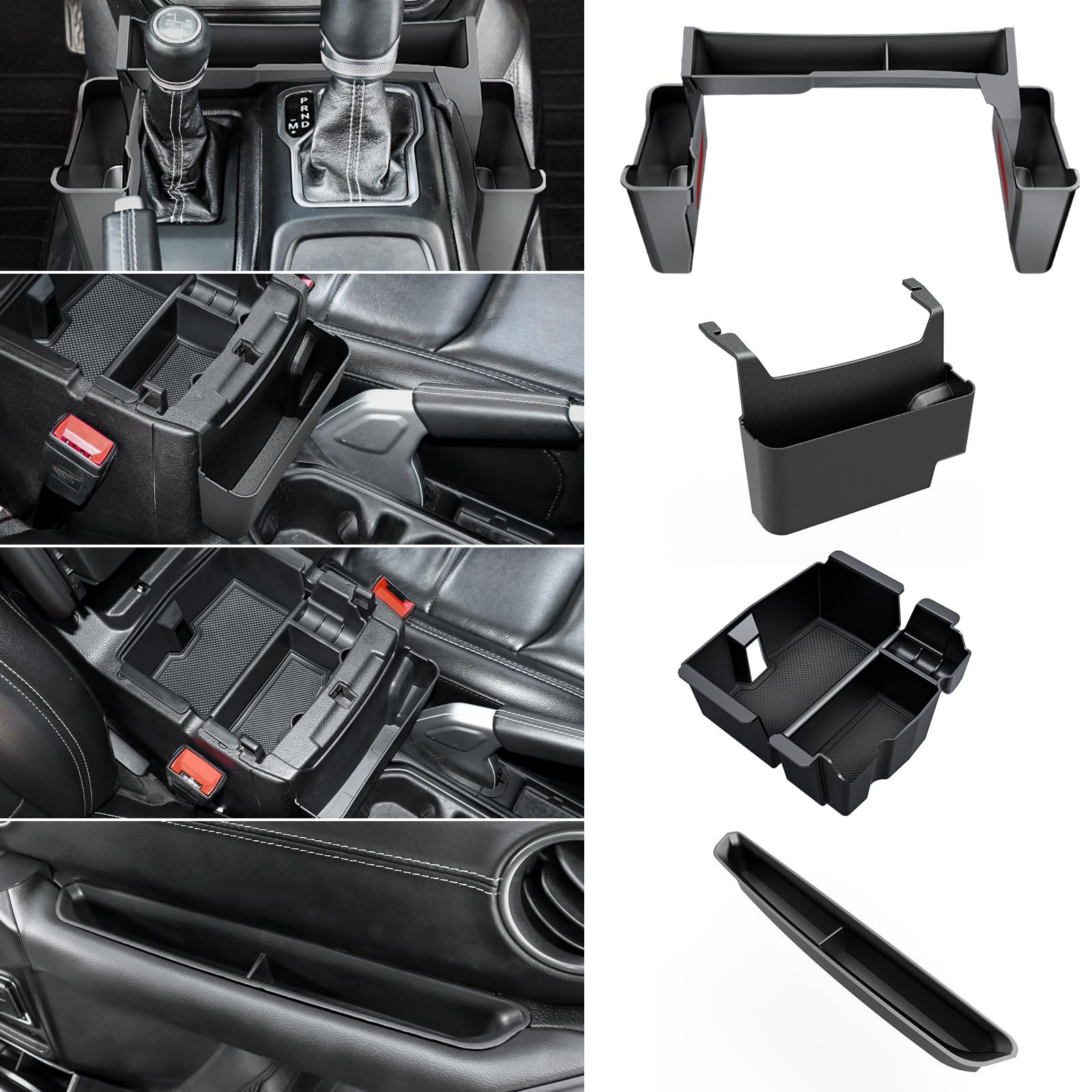 DIAMOOKY 4PCS Upgraded Center Console Organizer for Jeep Wrangler JL JLU 4xe 2018-2023 & Gladiator JT 2020 2021 2022 2023 Access