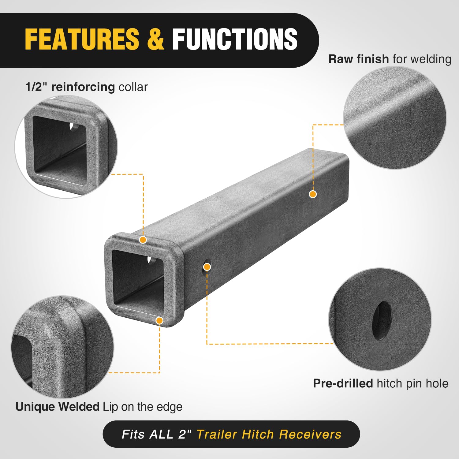 Nilight Hitch Adapter 2'' X 12'' Combo Bar Trailer Receiver Tube Weld-On Raw Steel Hitch Bar