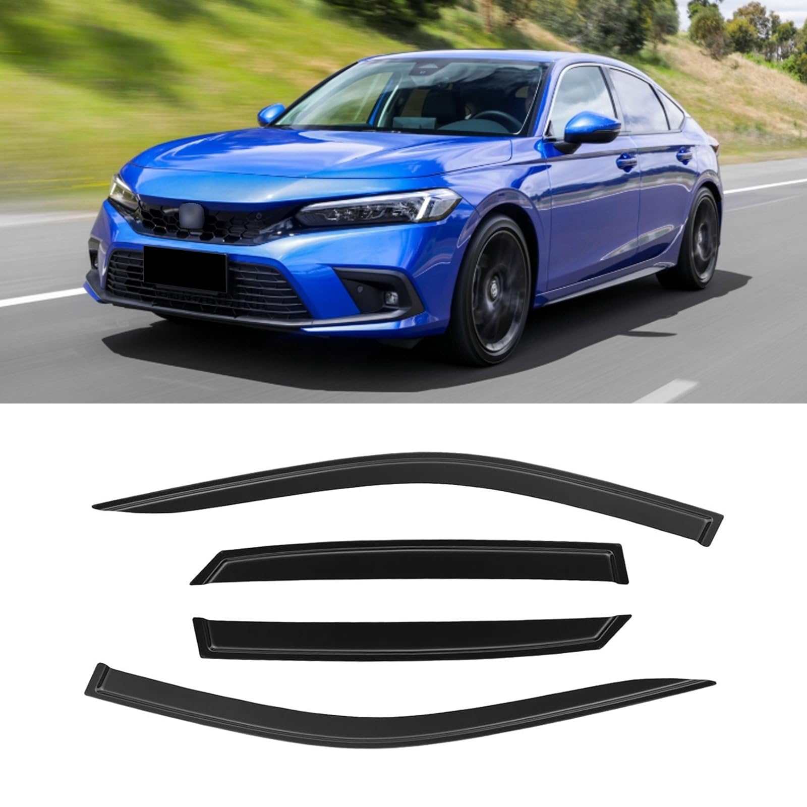 CMVT Auto Window Visor for 2022-2024 Honda Civic Sedan, Out-Channel Rain Guards Shields Vent Shade Deflector Wind Dark Smoke Ven