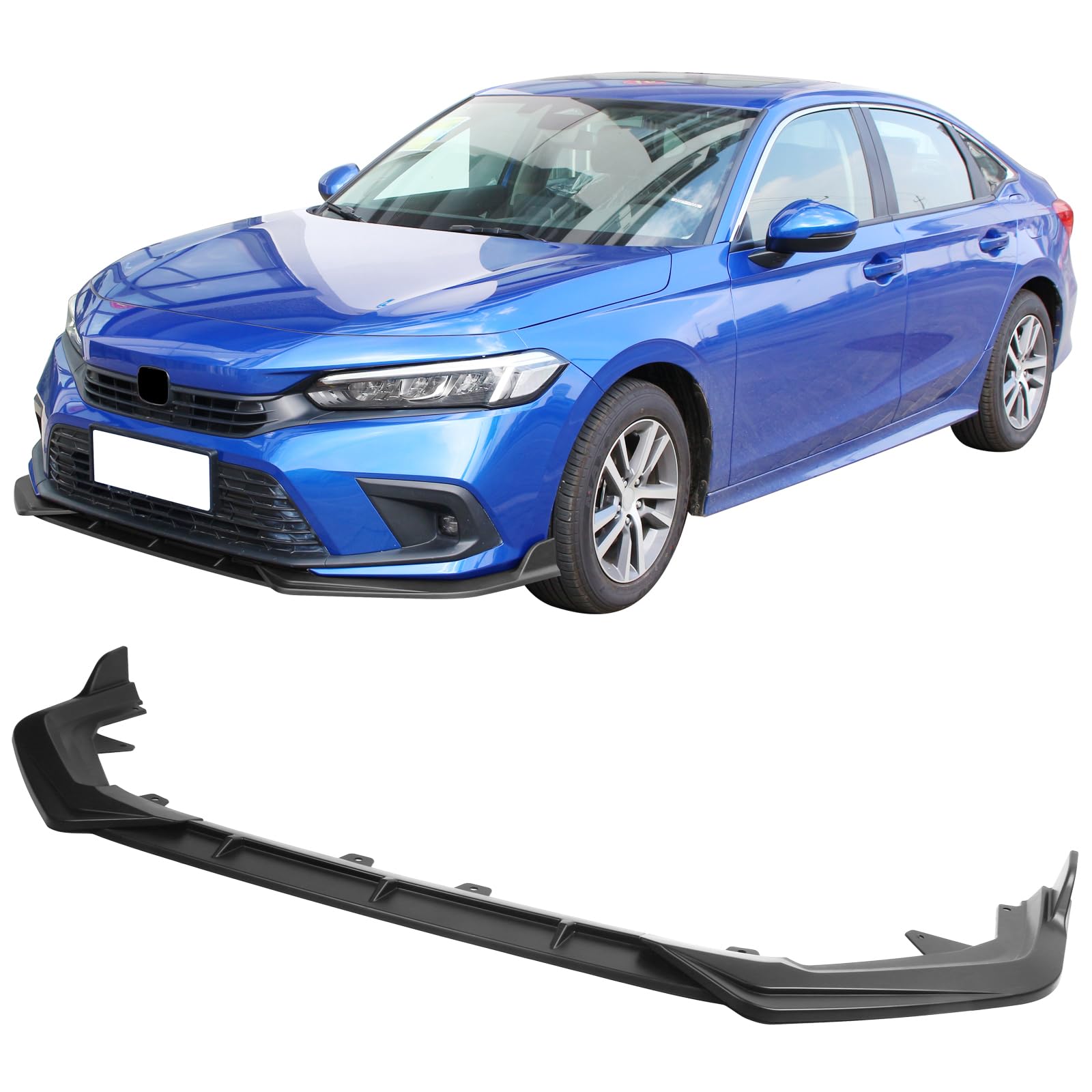 IKON MOTORSPORTS Front Bumper Lip for 2022-2024 Honda Civic Sedan & Hatchback, Gloss Black PP Body Kit