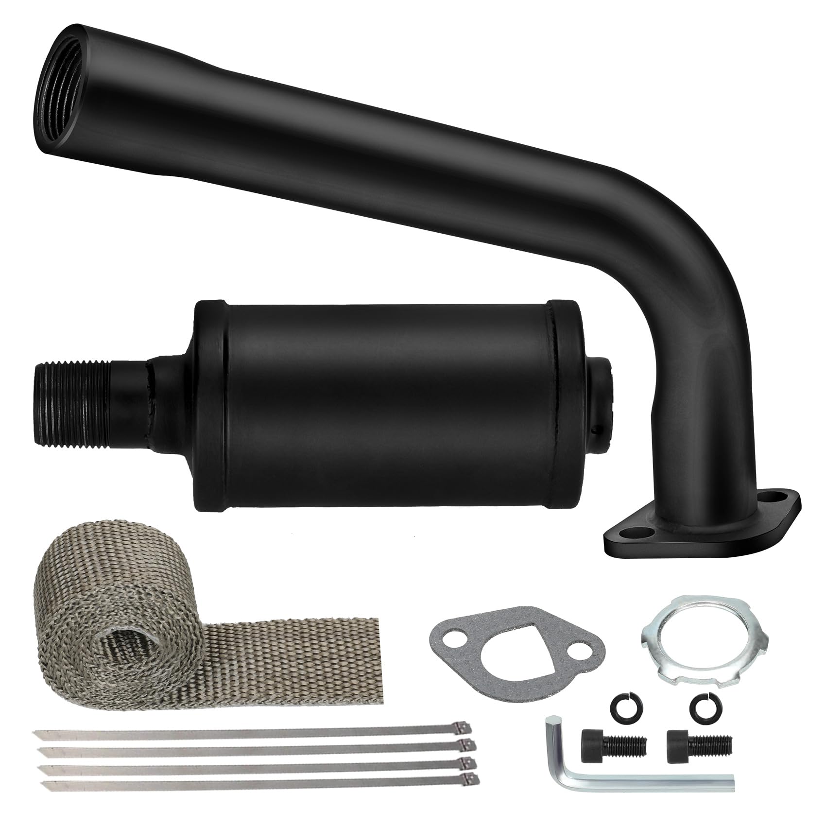FVRITO Thickened Exhaust Header Pipe Muffler with Heat Shield Tape Kit for Non Hemi 6.5HP Predator 212cc 196cc GX160 GX200 Colem