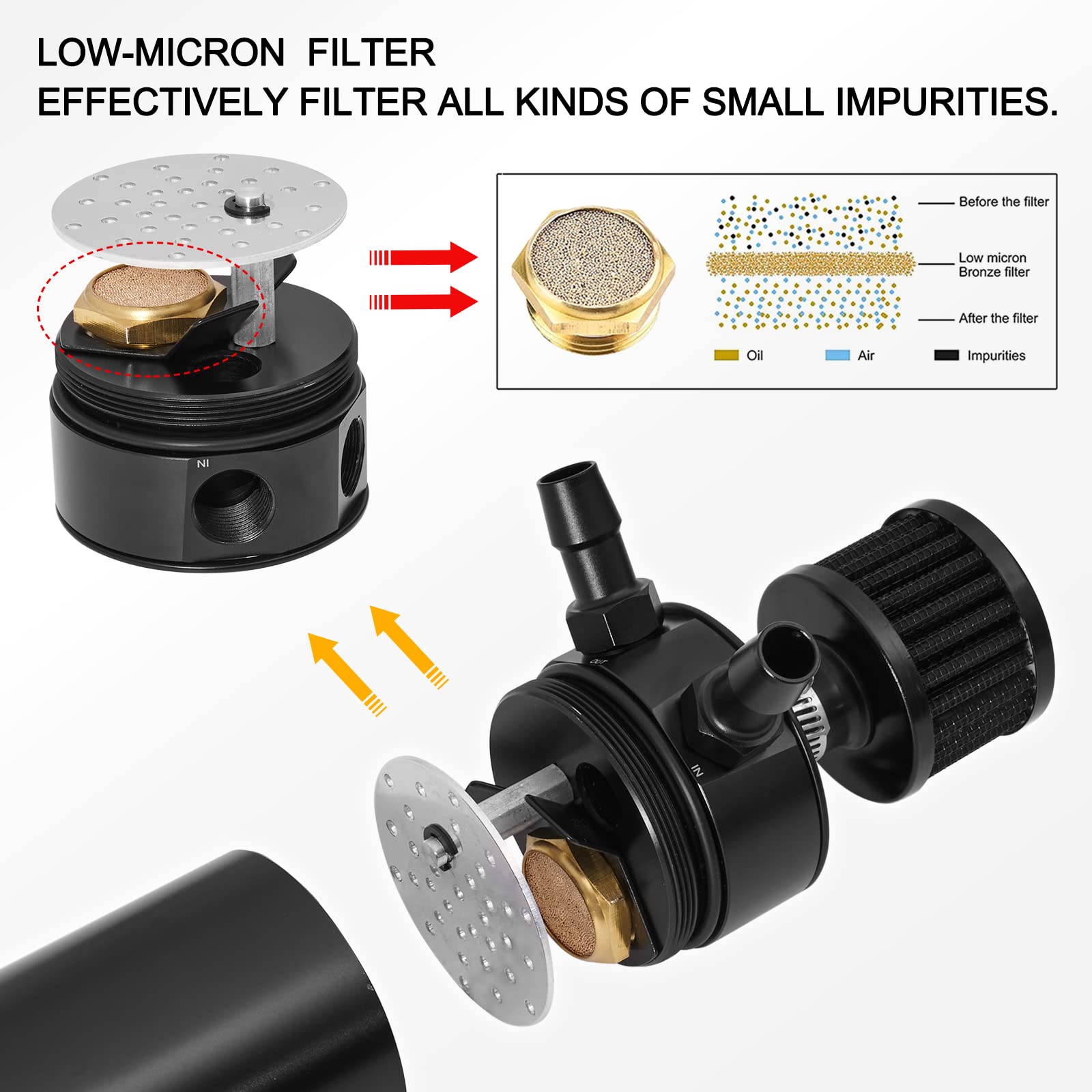 Temsone Universal 2 Port Aluminum 750Ml Baffled Oil Catch Can Reservoir Tank With Breather Filter And Drain Valve