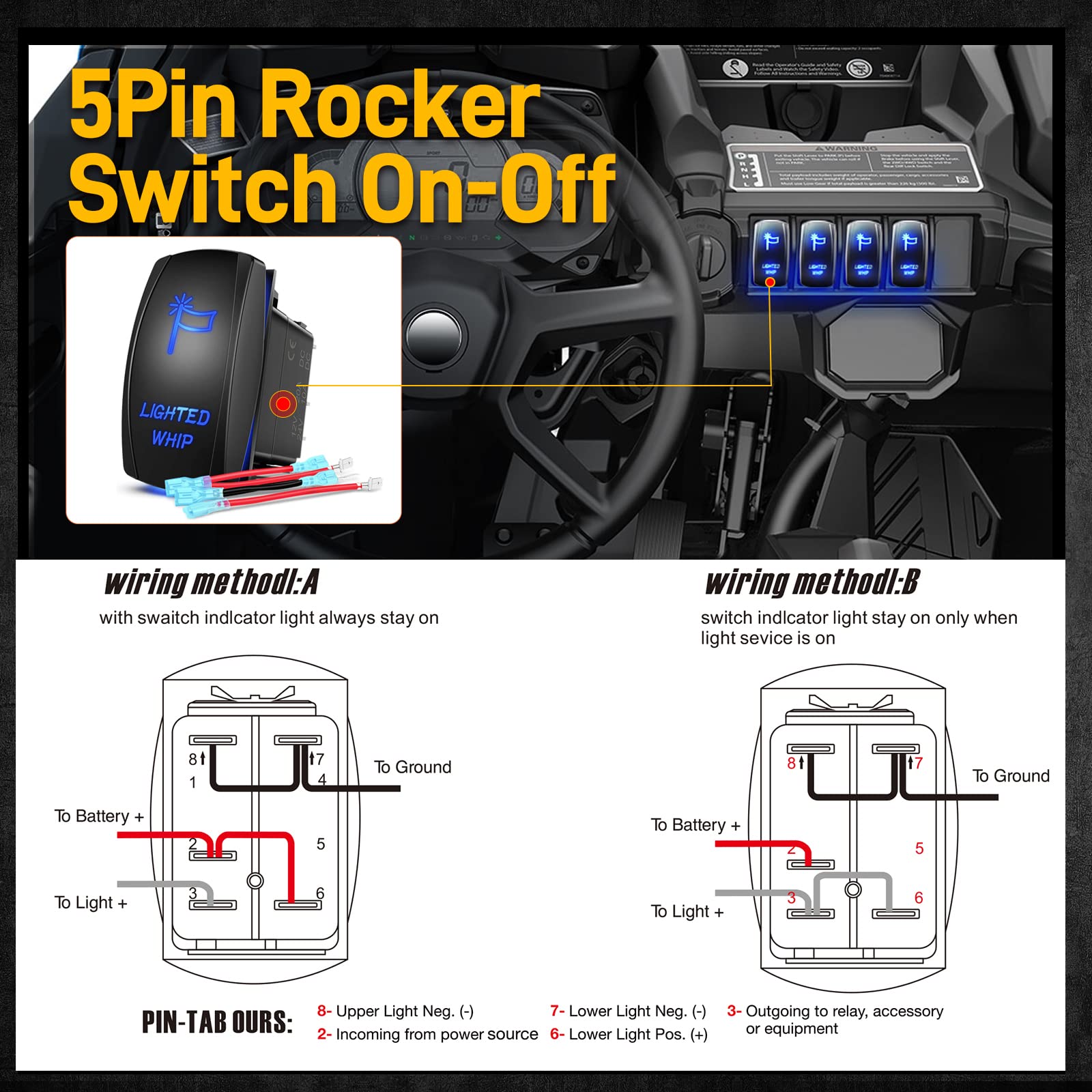 Viswiker 2PCS 3FT UTV Whip Lights with Spring Base & Rocker Switch, LED Whip Light with App & Remote Control, Spiral Chasing Col