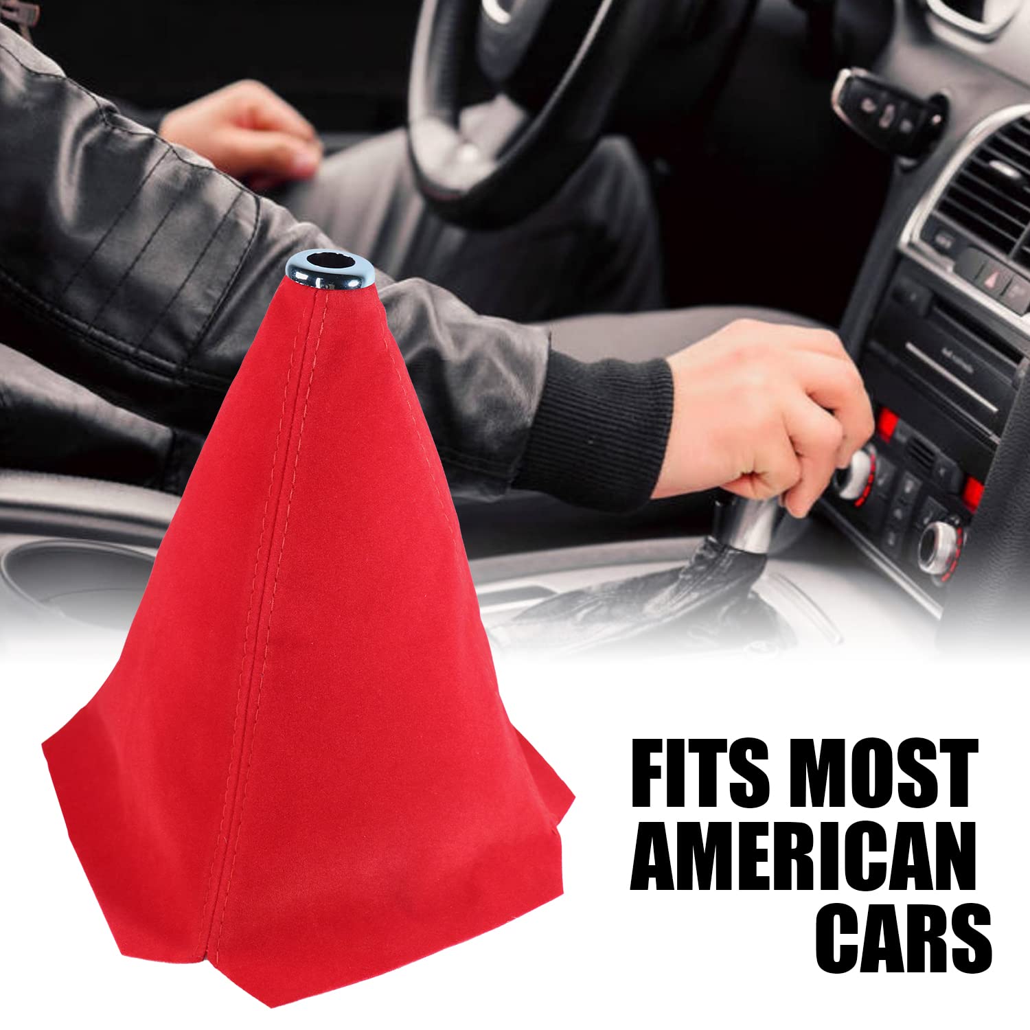 Qiang Kun Car Shift Boots Shift Knob Dust Cover Manual Gear Shift Cover Suede Leather Shift Boots Mt Gear Knob Shift Boots (Red
