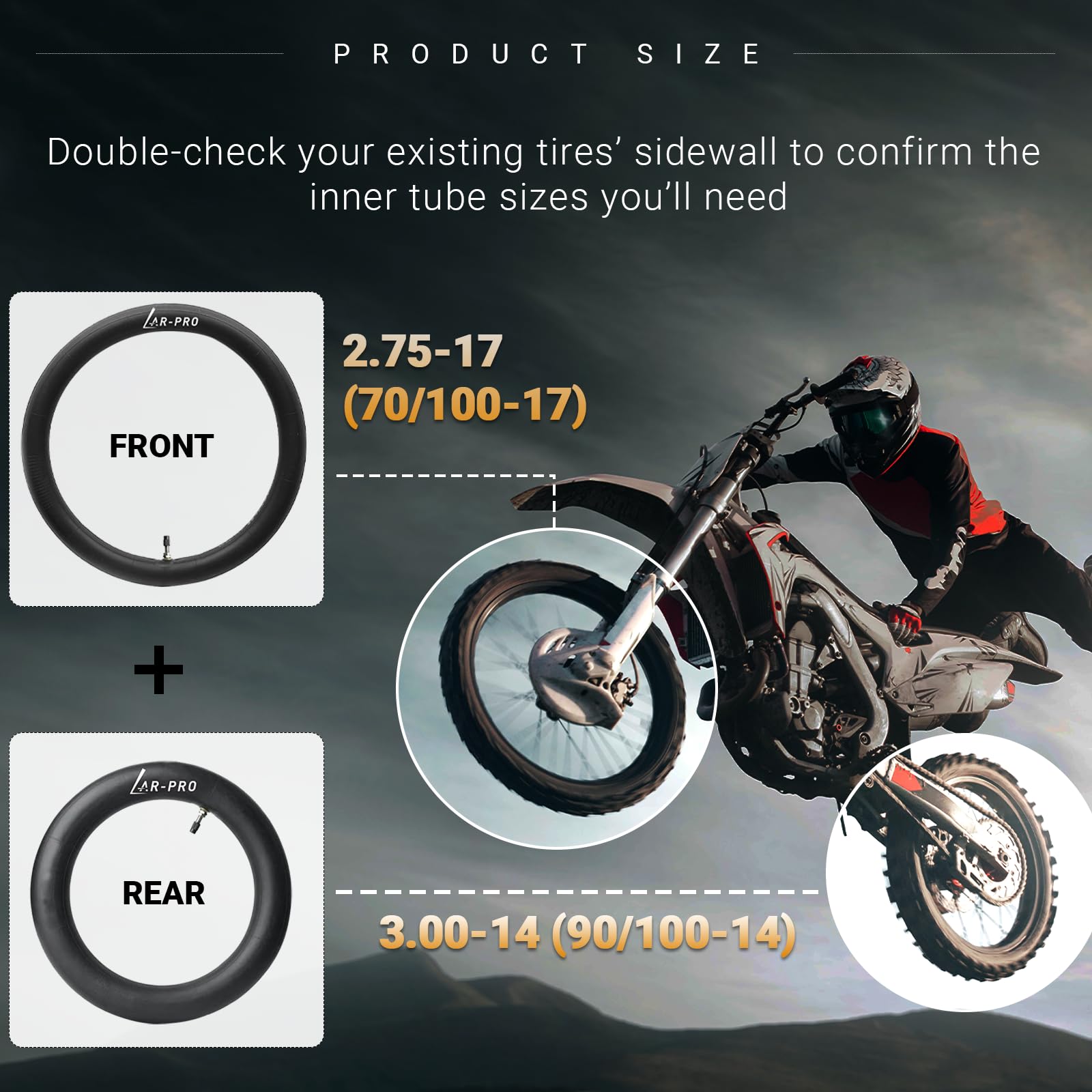(2-Pack) 2.75-17 (70/100-17) Front and 3.00-14 (90/100-14) Rear Inner Tube for Dirt Bike Tires - Compatible with Honda Trail, Ba