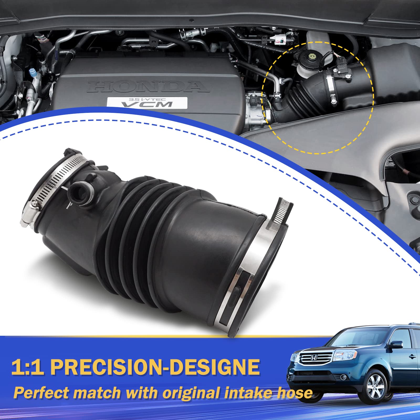 X4XZ Air Cleaner Intake Hose Tube - Rubber, Model 17228-RN0-A00 for 2009-2015 Honda Pilot