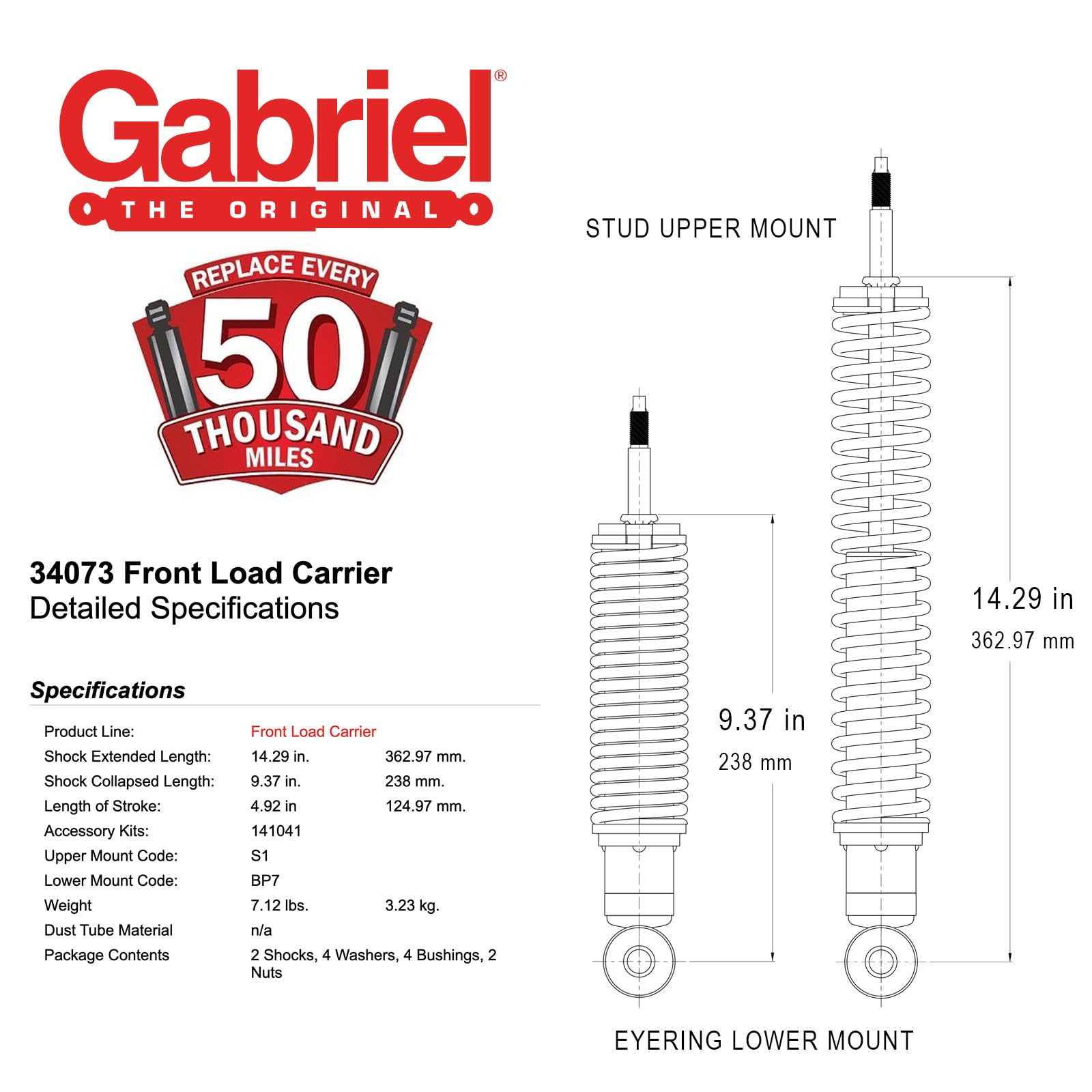Gabriel 34073 Load Carrier Front Towing Shocks Absorbers With Coil Springs For Select Models Buick, Chevrolet, Cadillac, Ford, G