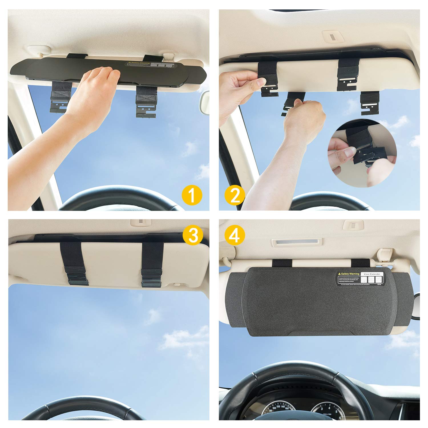 TFY Car Visor Extender - Anti-Glare Sunshade, UV Blocker, Gray, Model TFY-6VisorExtend, 1 Piece